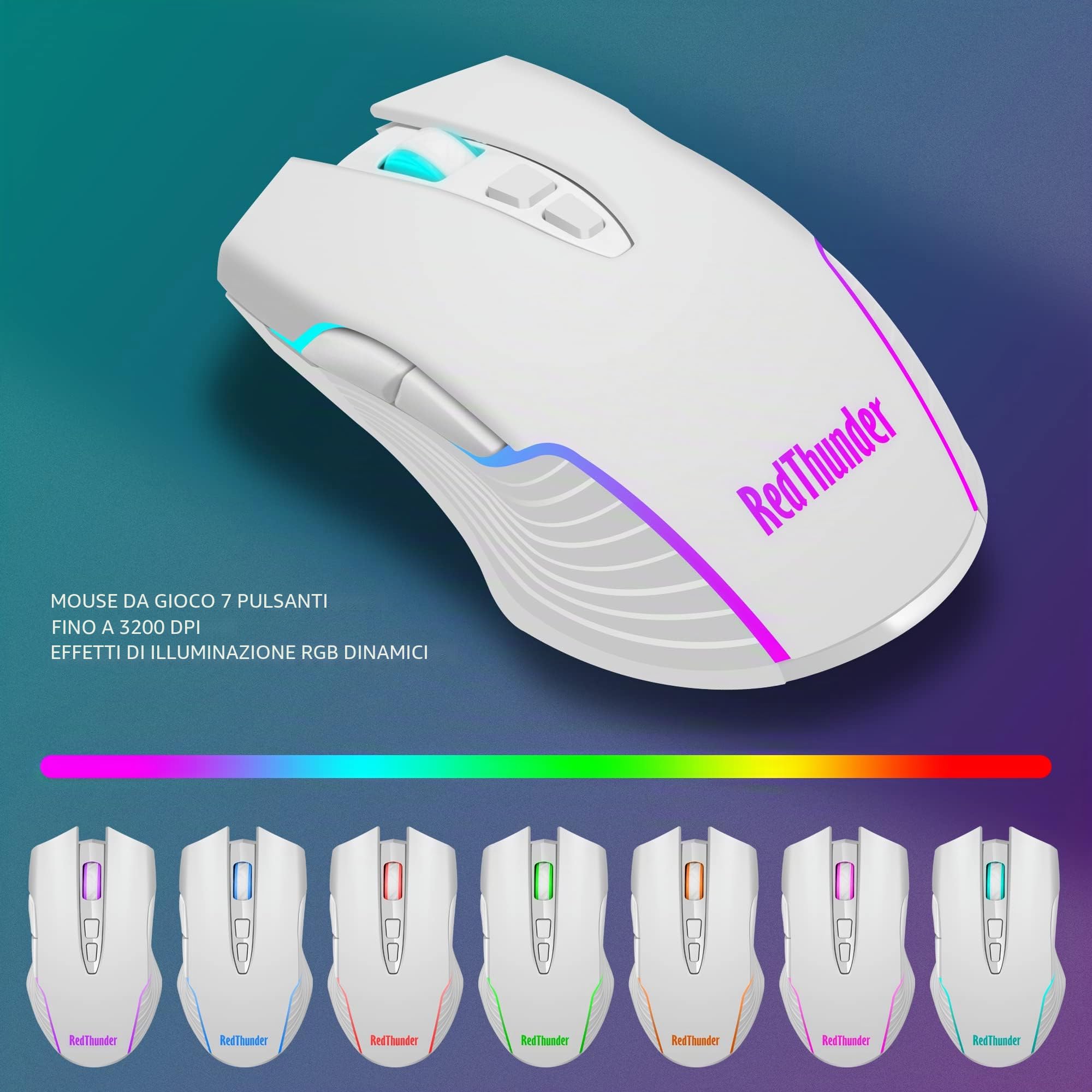 RedThunder K10 Combo Tastiera e Mouse Wireless Bianco LED