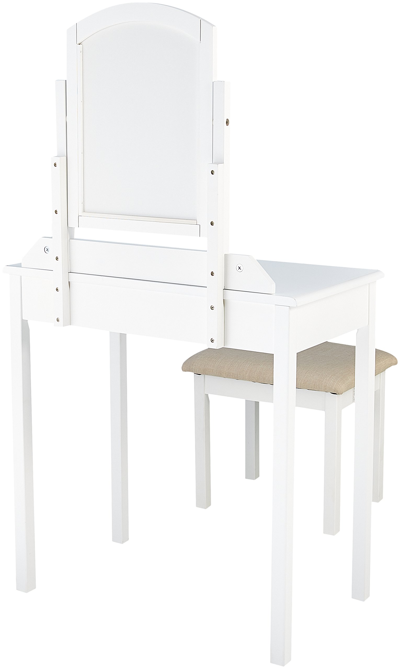 Amazon Basics Set Tavolo Toeletta Bianco con Sgabello e Specchio