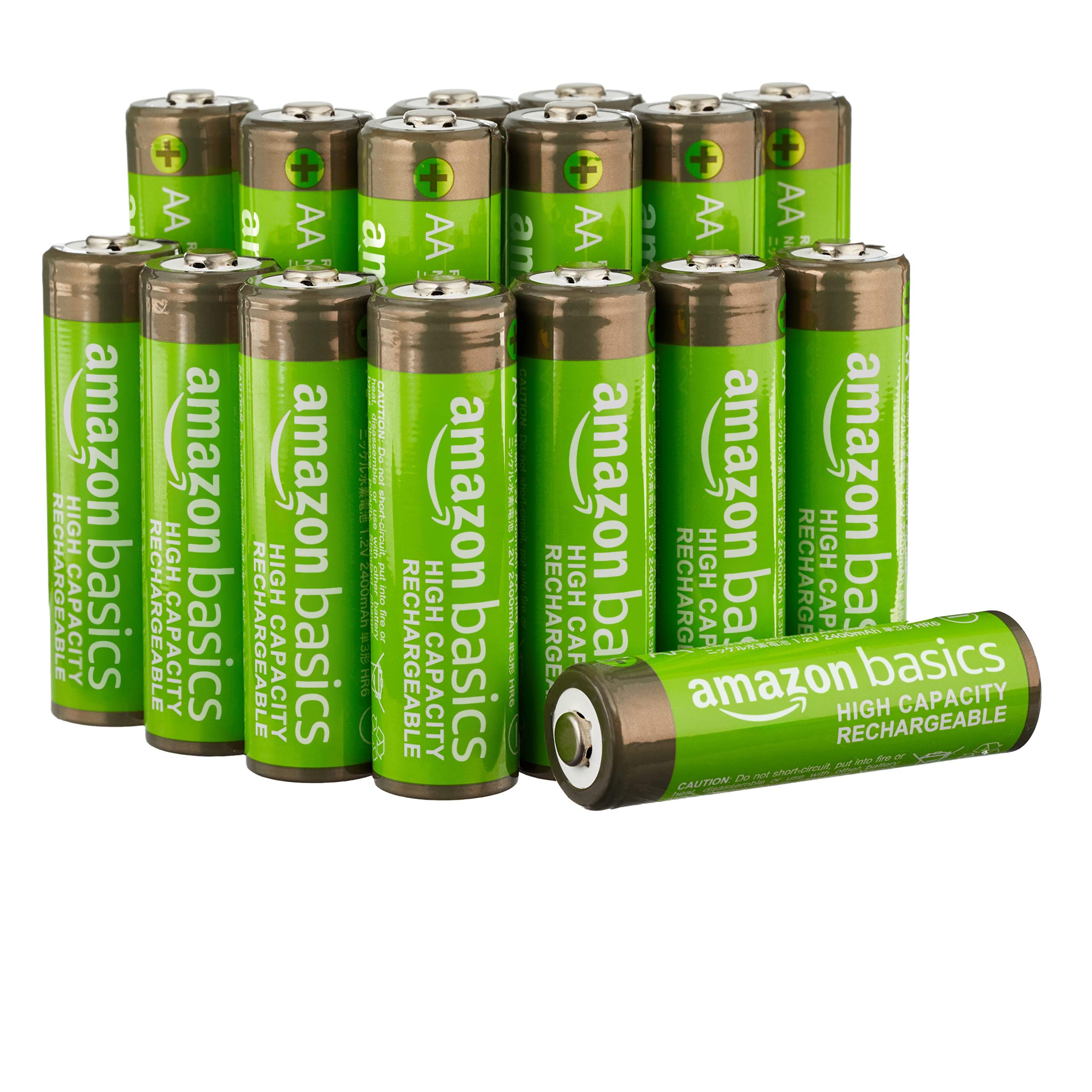 Amazon Basics Batterie Ricaricabili AA 2400mAh 16 Pezzi