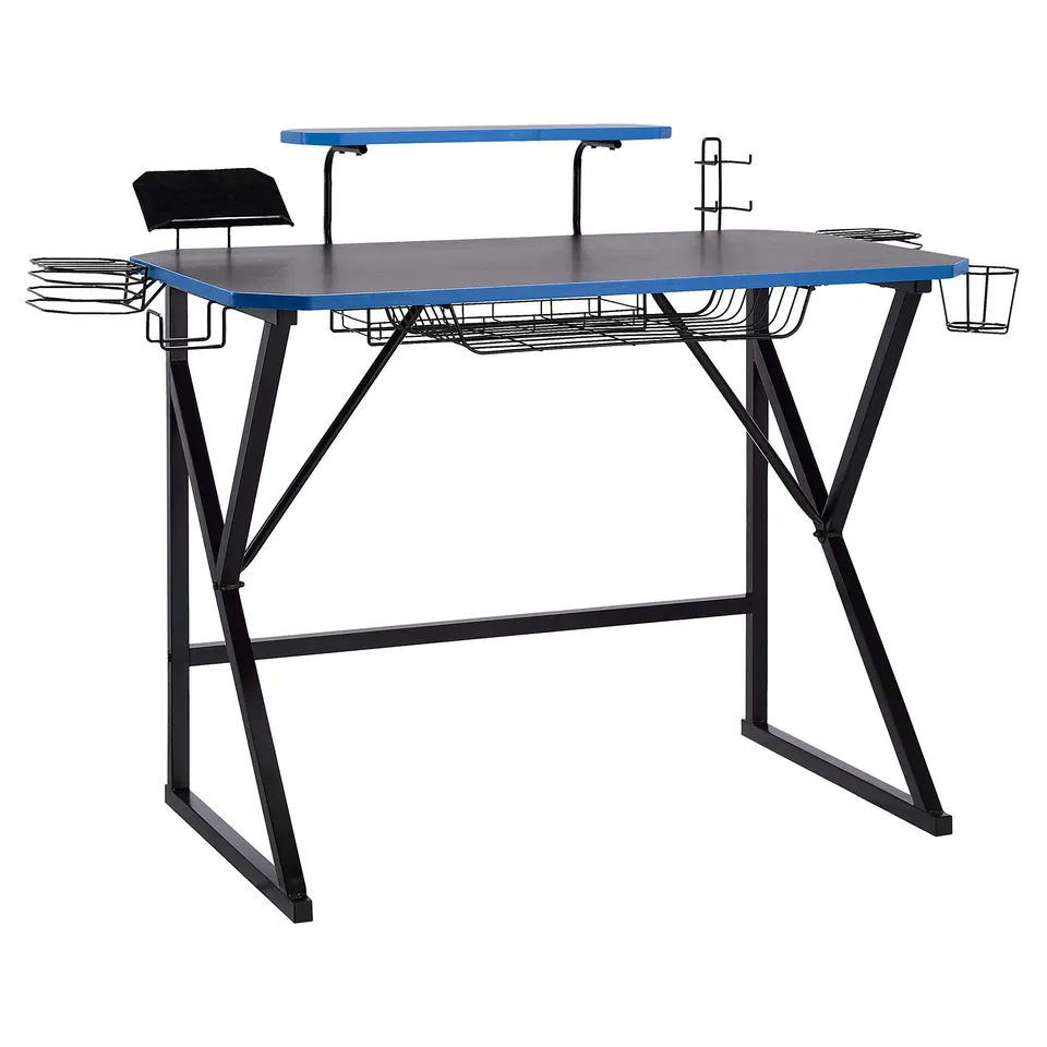 AmazonBasics Scrivania Gaming con Scomparti Blu 130 cm