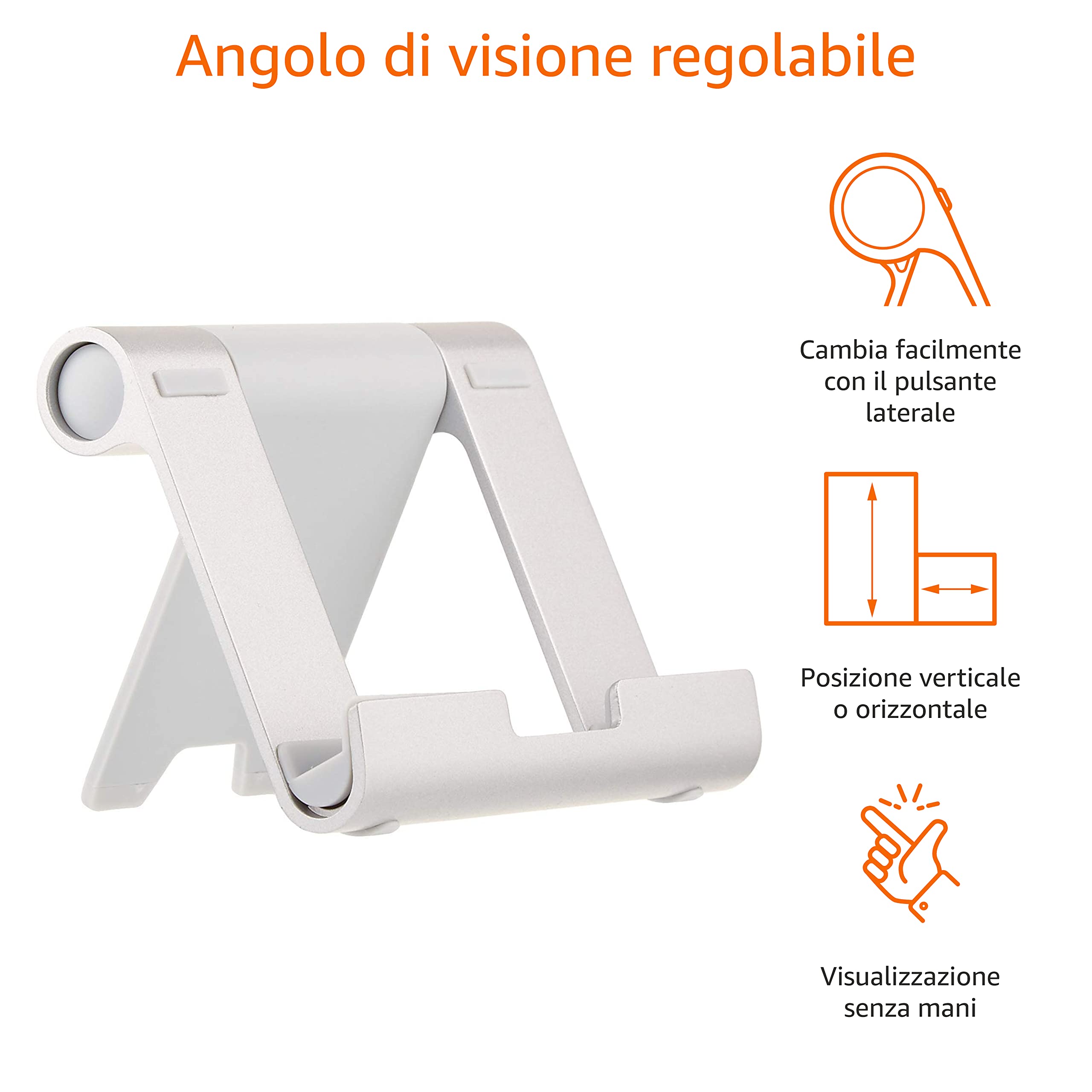 AmazonBasics Supporto Tablet Inclinabile Argento 4-10"