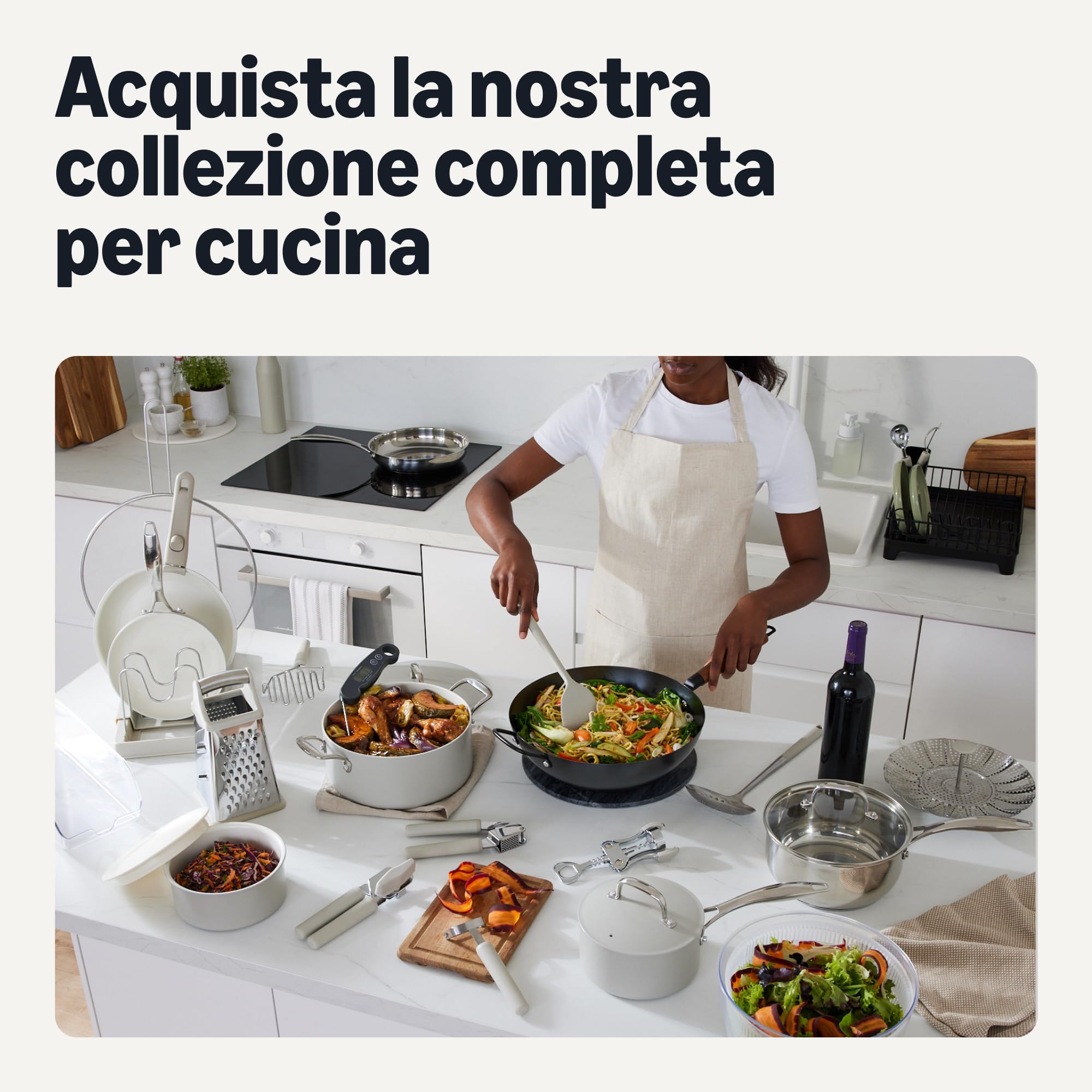 Amazon Basics Wok Acciaio al Carbonio 32 cm Manico Acacia