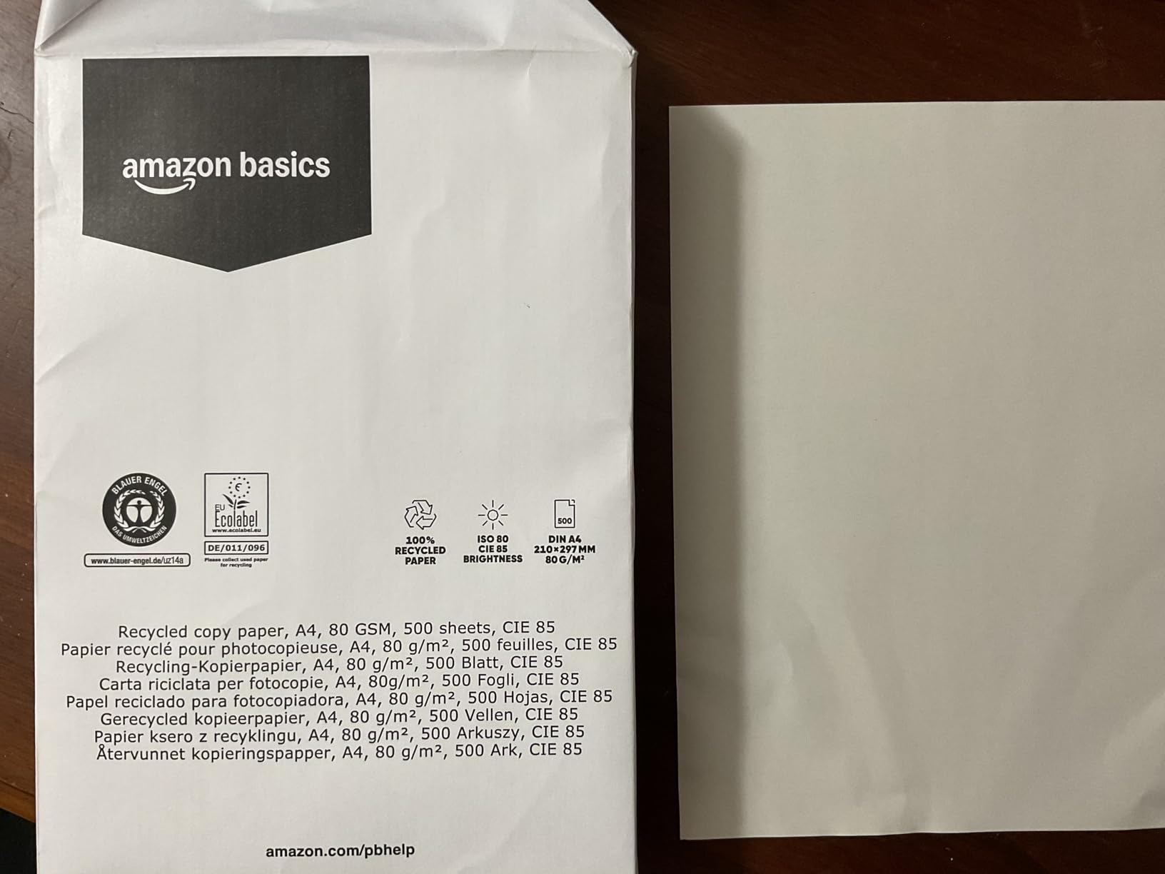 AmazonBasics Carta fotocopie A4 80gsm riciclata 2500 fogli