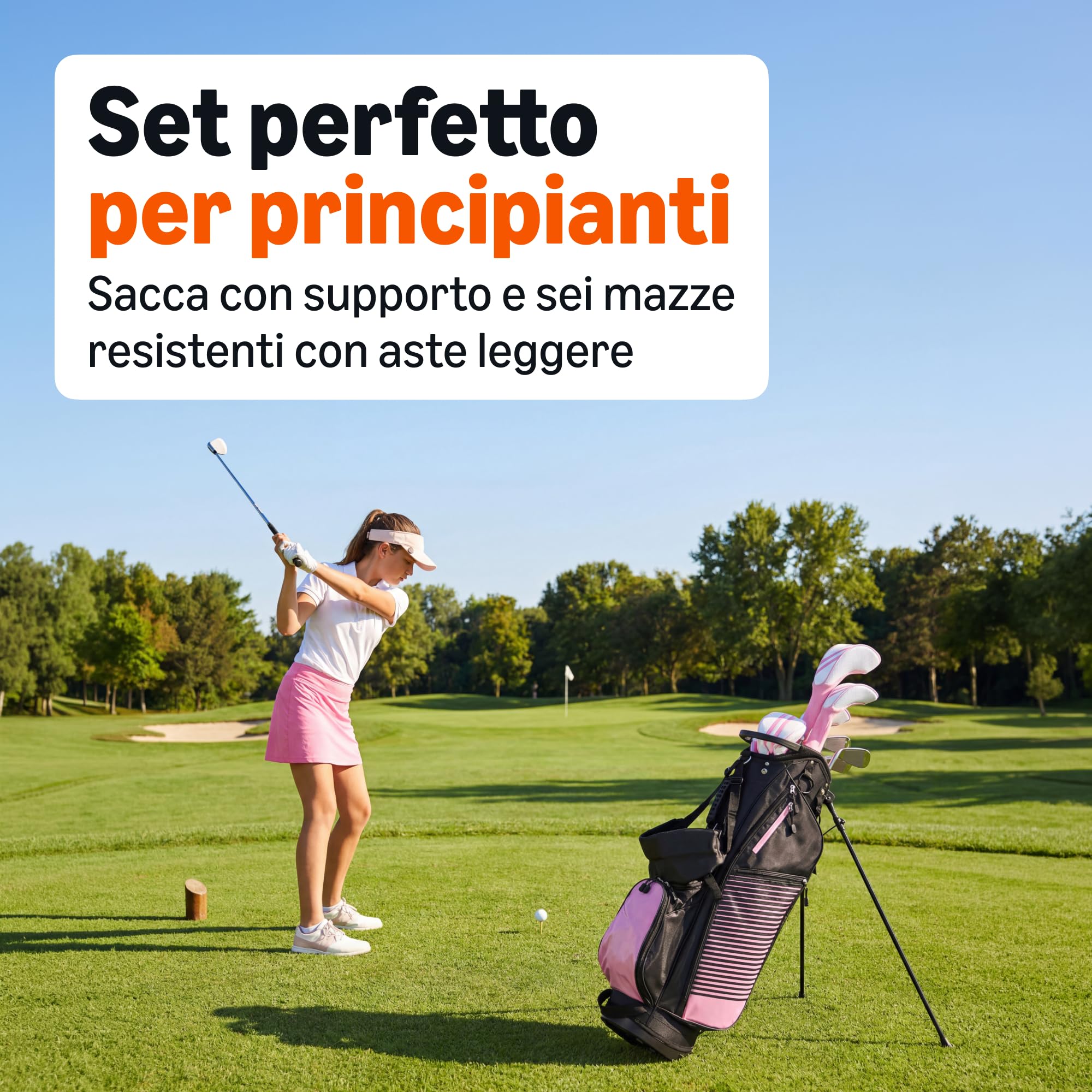 Amazon Basics set mazze da golf 6 pezzi rosa/nero con sacca