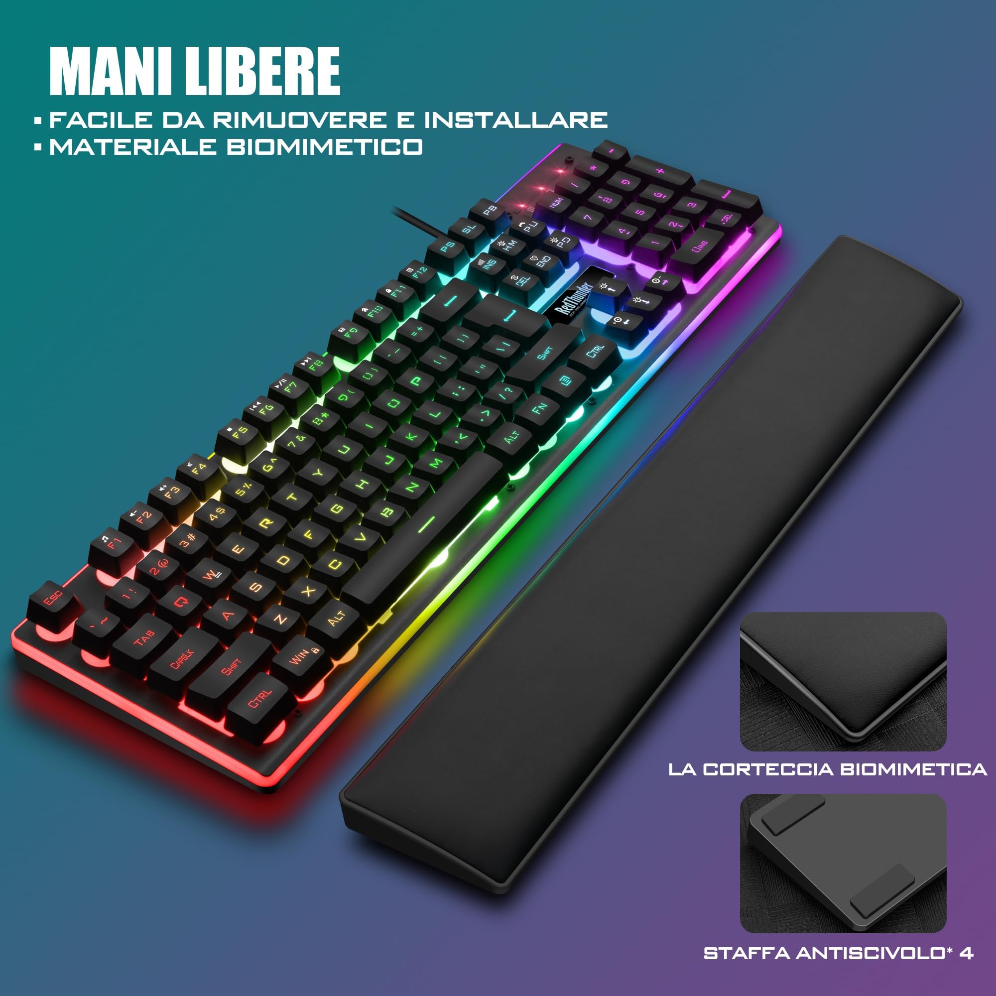 RedThunder K10 Combo Tastiera Mouse Gaming Nero RGB