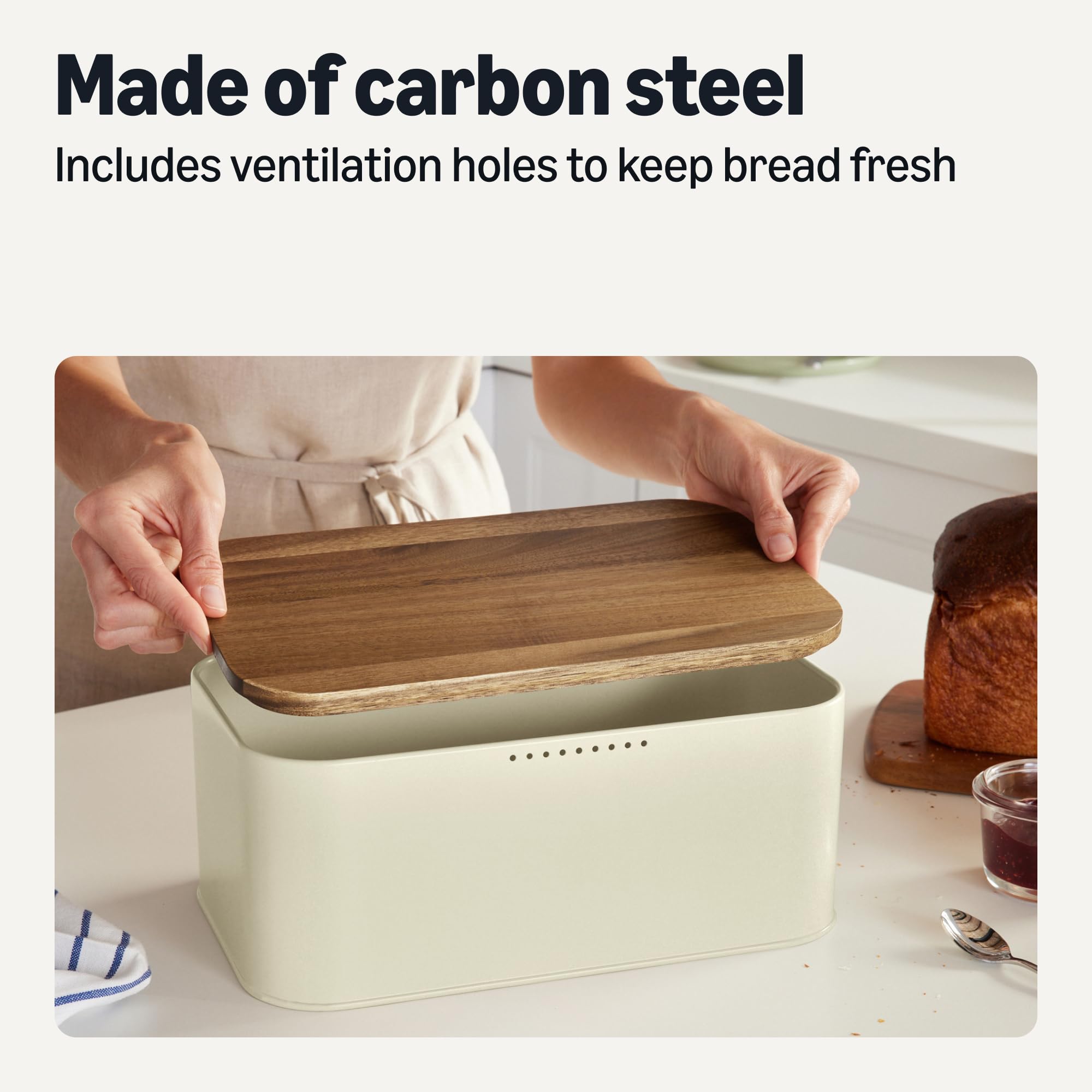 Amazon Basics Portapane Acciaio con Coperchio Tagliere