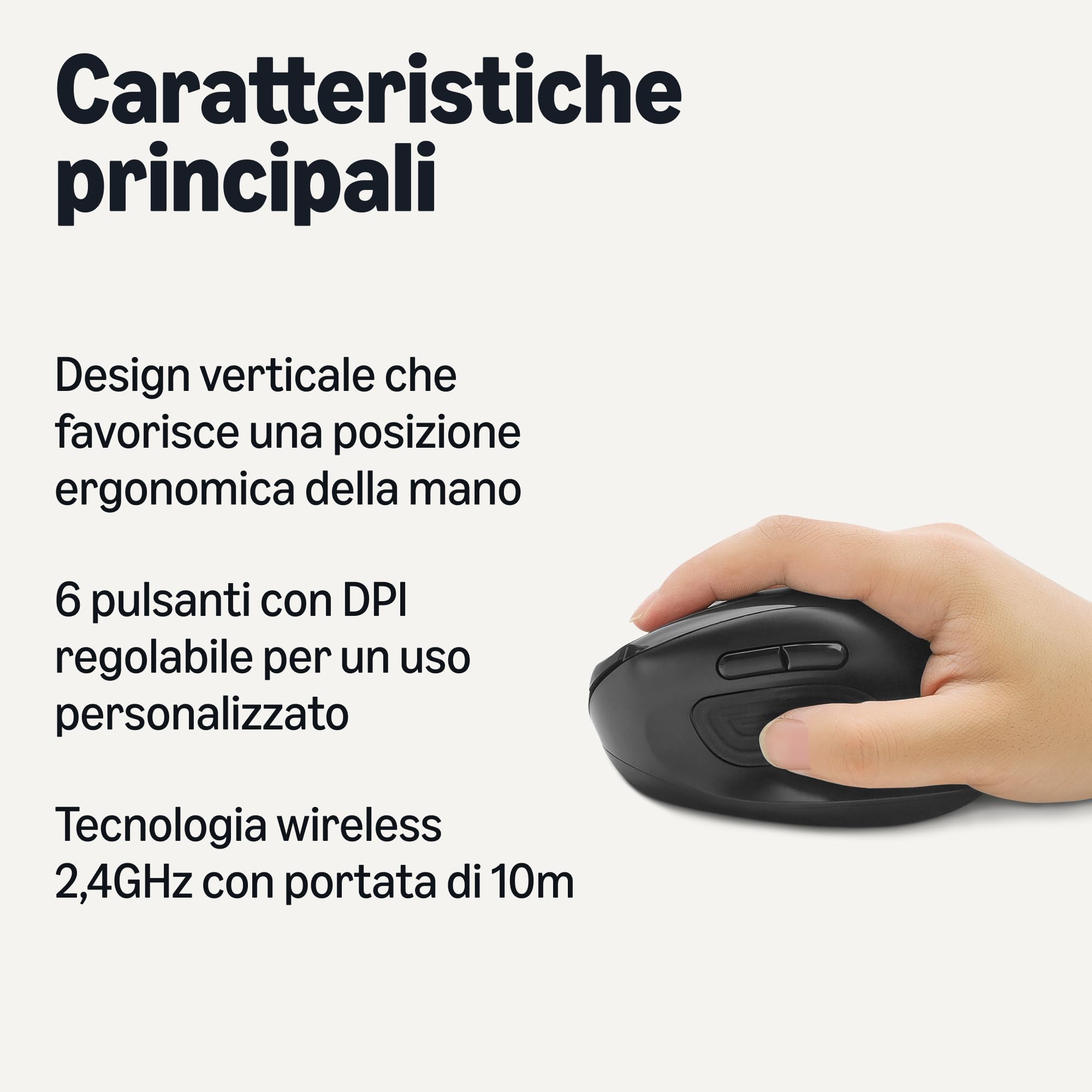 AmazonBasics Mouse wireless verticale nero 6 pulsanti destrimani