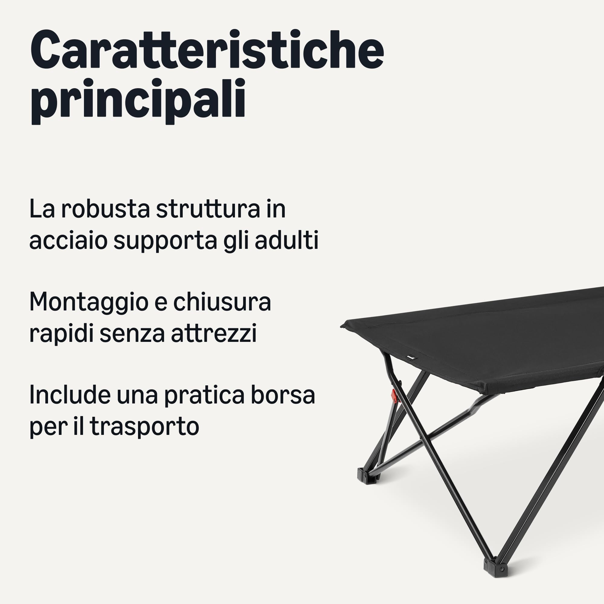 Amazon Basics letto da campeggio pieghevole nero 205 cm acciaio