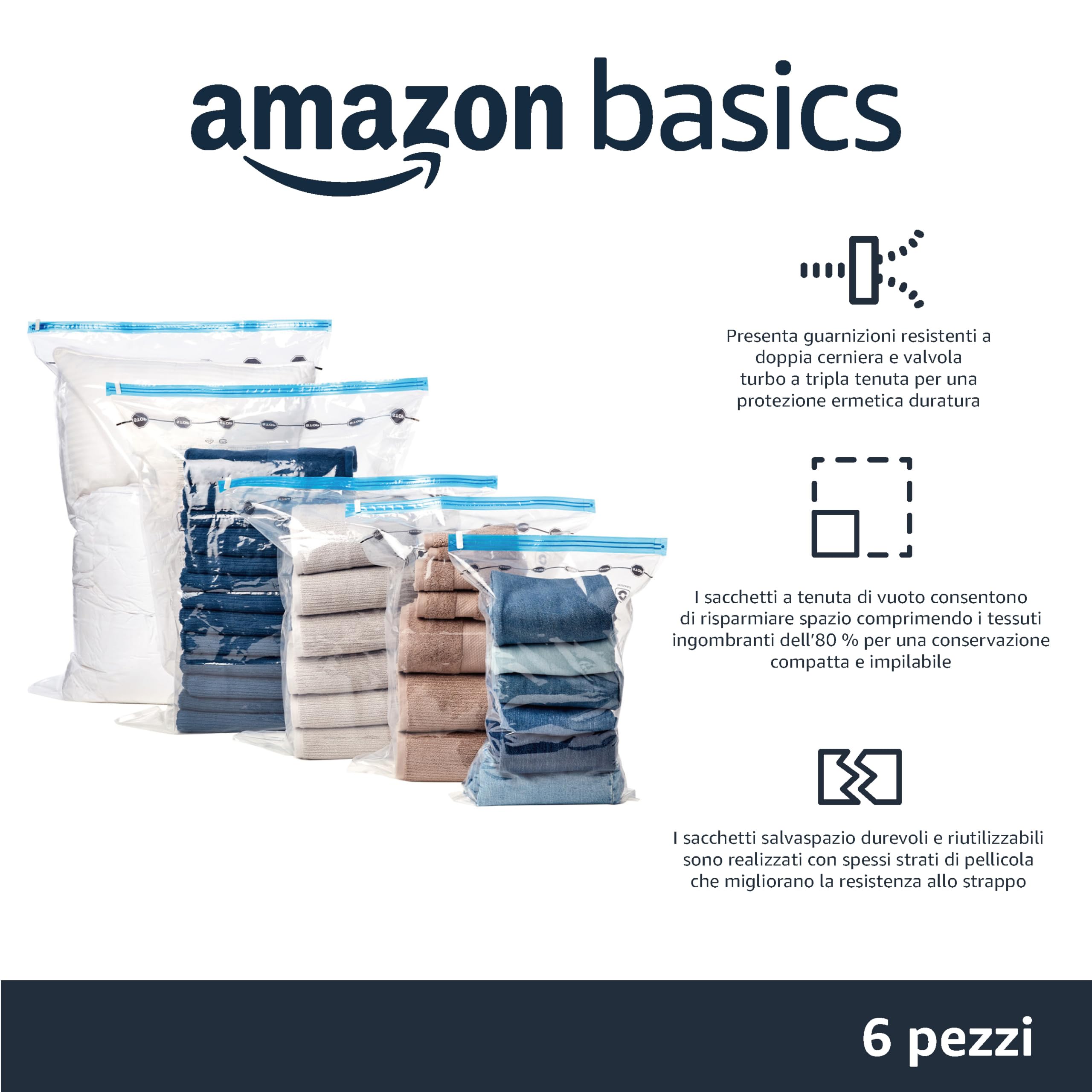 Amazon Basics sacchetti sottovuoto combo 6 pezzi con pompa