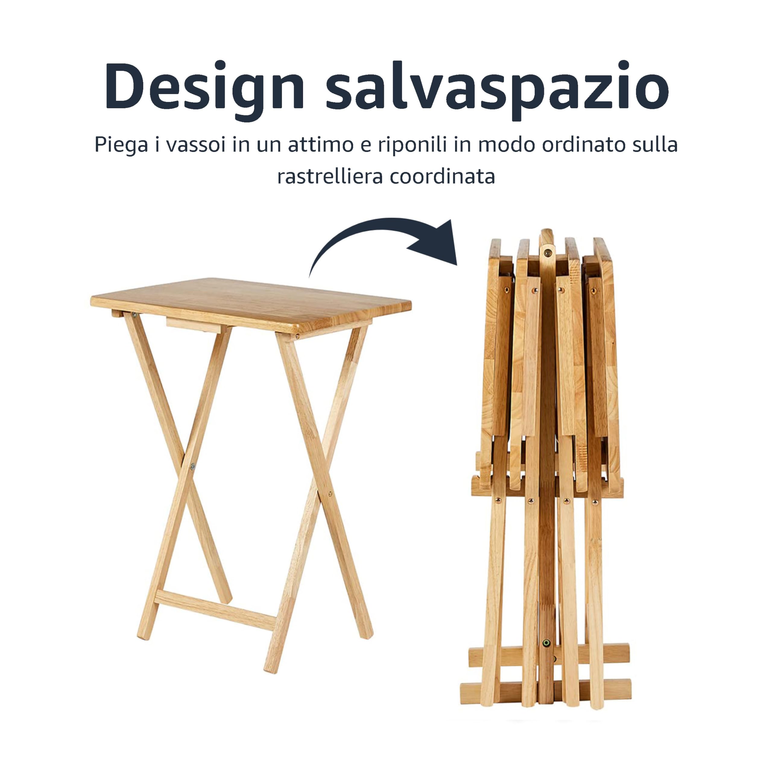 Amazon Basics Tavolini Pieghevoli Legno Set 4 pezzi naturale