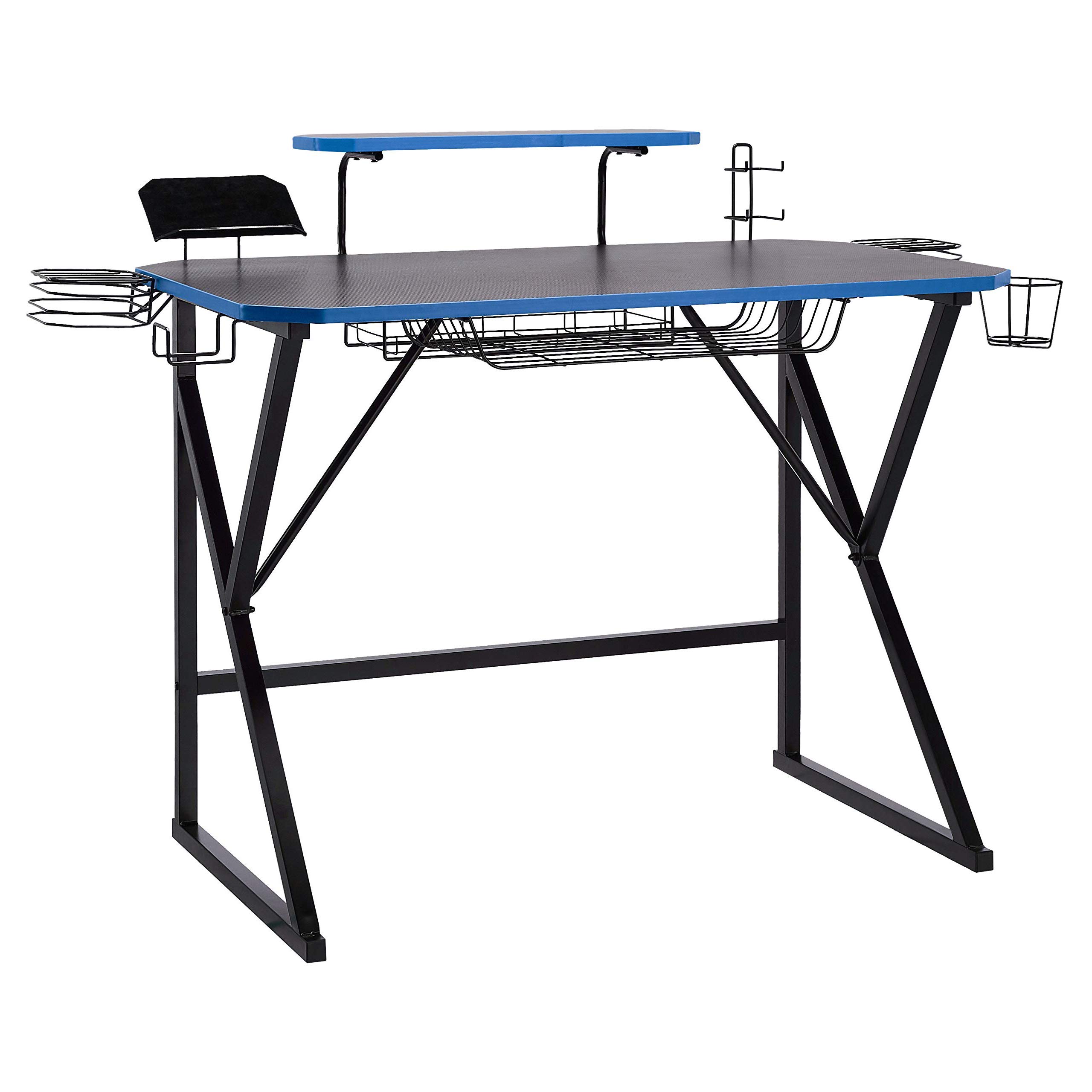 AmazonBasics Scrivania Gaming con Scomparti Blu 130 cm