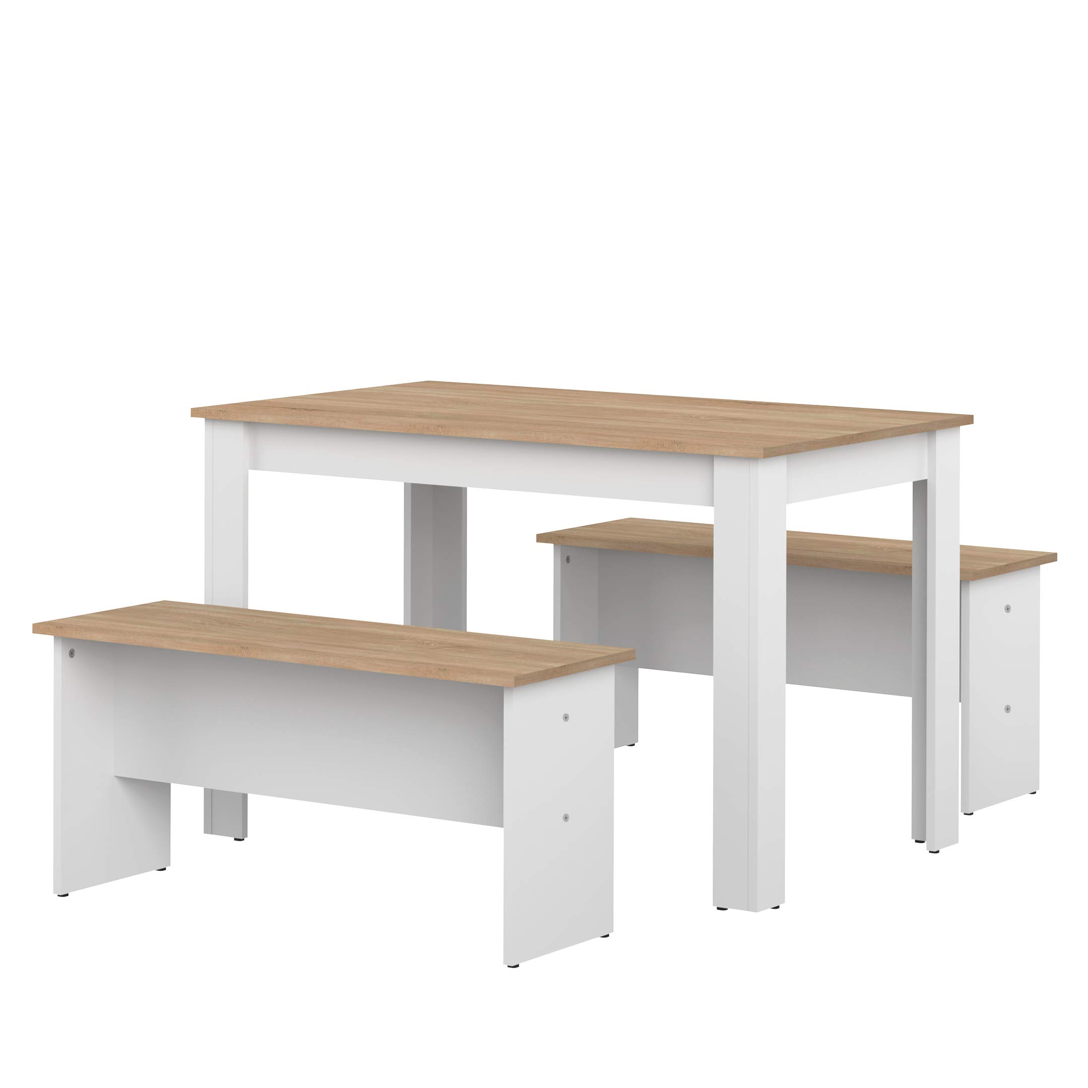 AmazonBasics Set Pranzo con 2 Panche Bianco Quercia 110x70