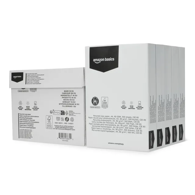 AmazonBasics Carta fotocopie A4 80gsm riciclata 2500 fogli