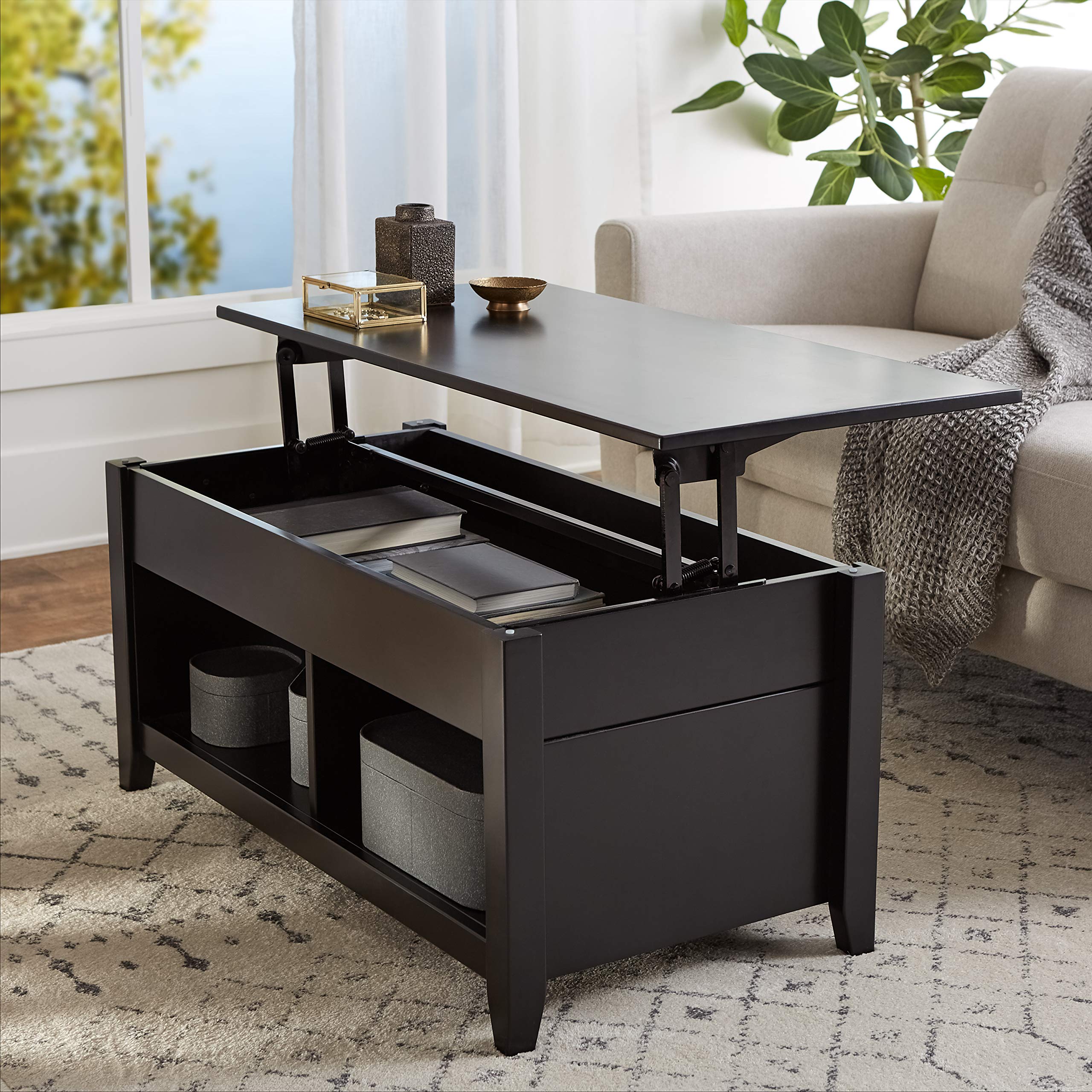 Amazon Basics tavolino caffè piano rialzabile nero 102 cm