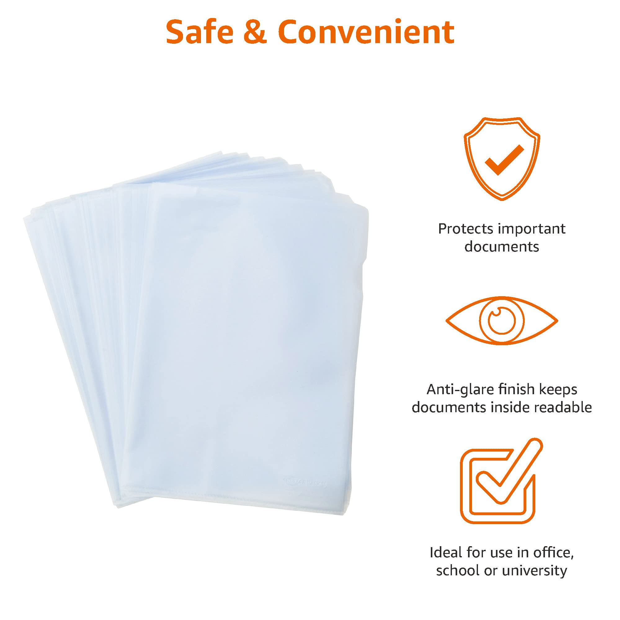 AmazonBasics Cartellina Portadocumenti A4 90 Micron 100 Pezzi Antiriflesso