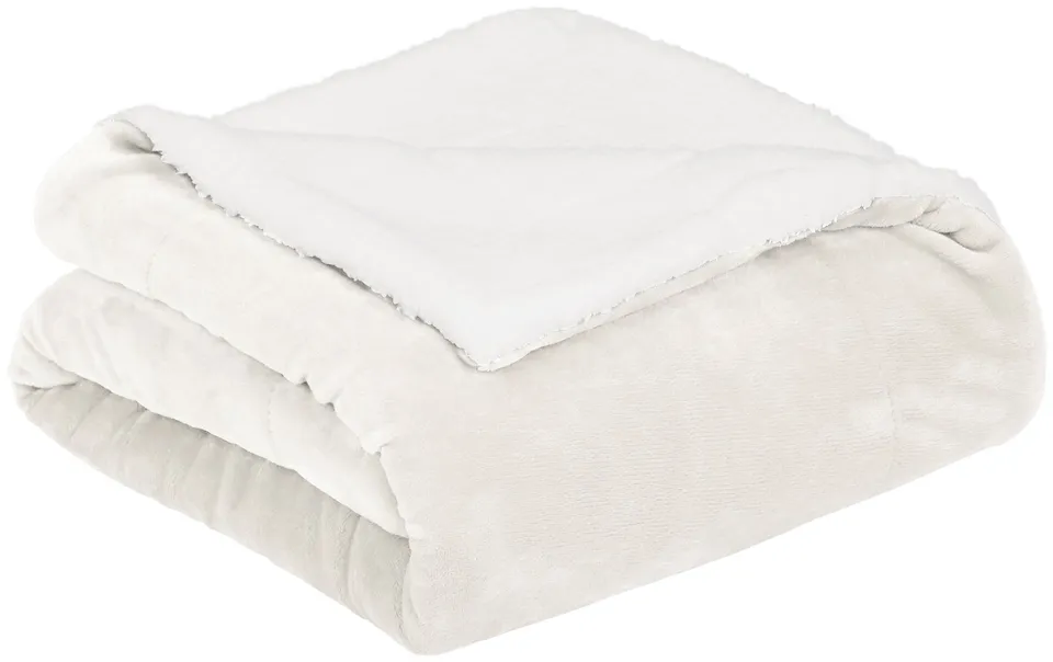 Amazon Basics Coperta Micro-Mink Sherpa 150x200cm Panna