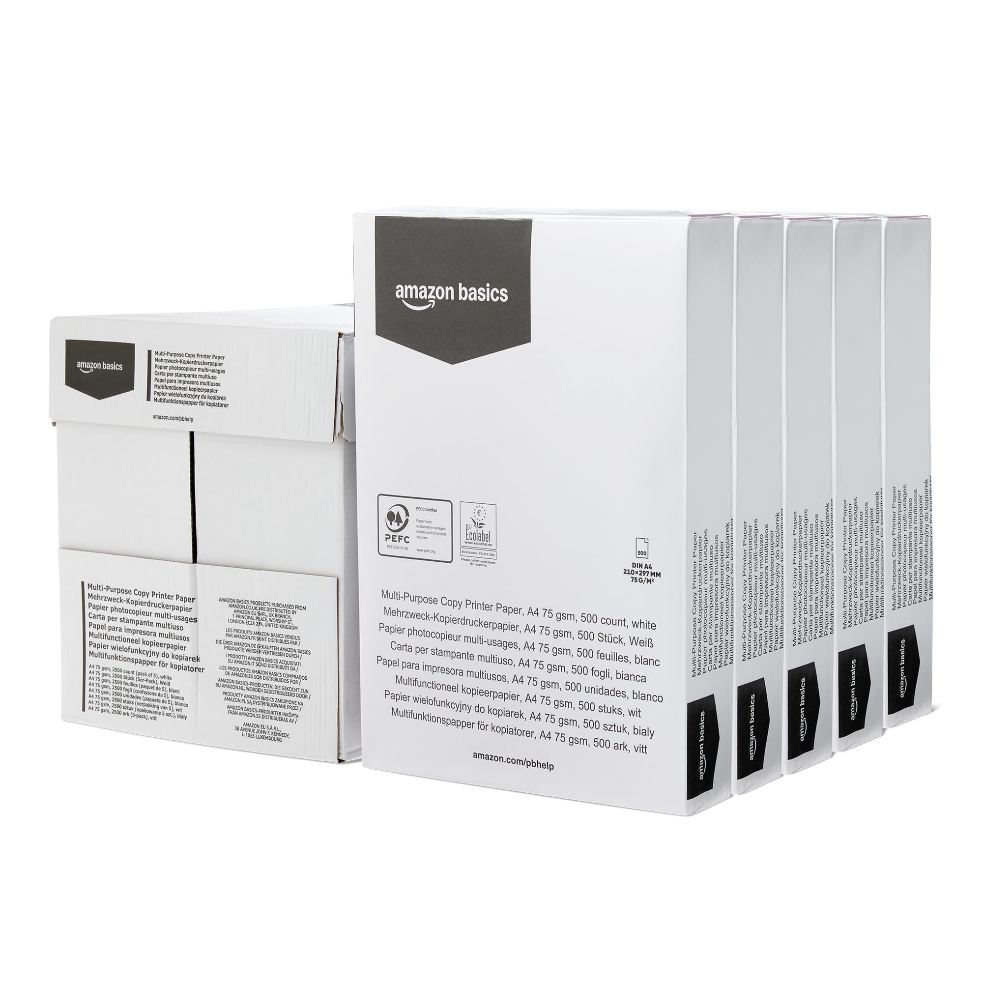 Amazon Basics carta A4 75 g/mq bianca 2500 fogli 5 risme