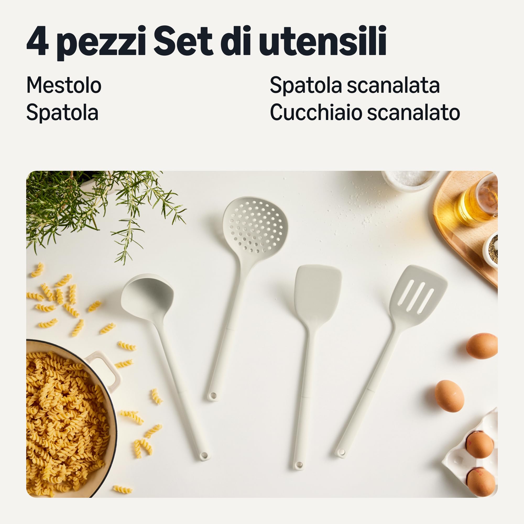 Amazon Basics mestoli cucina silicone 4 pezzi grigio lino
