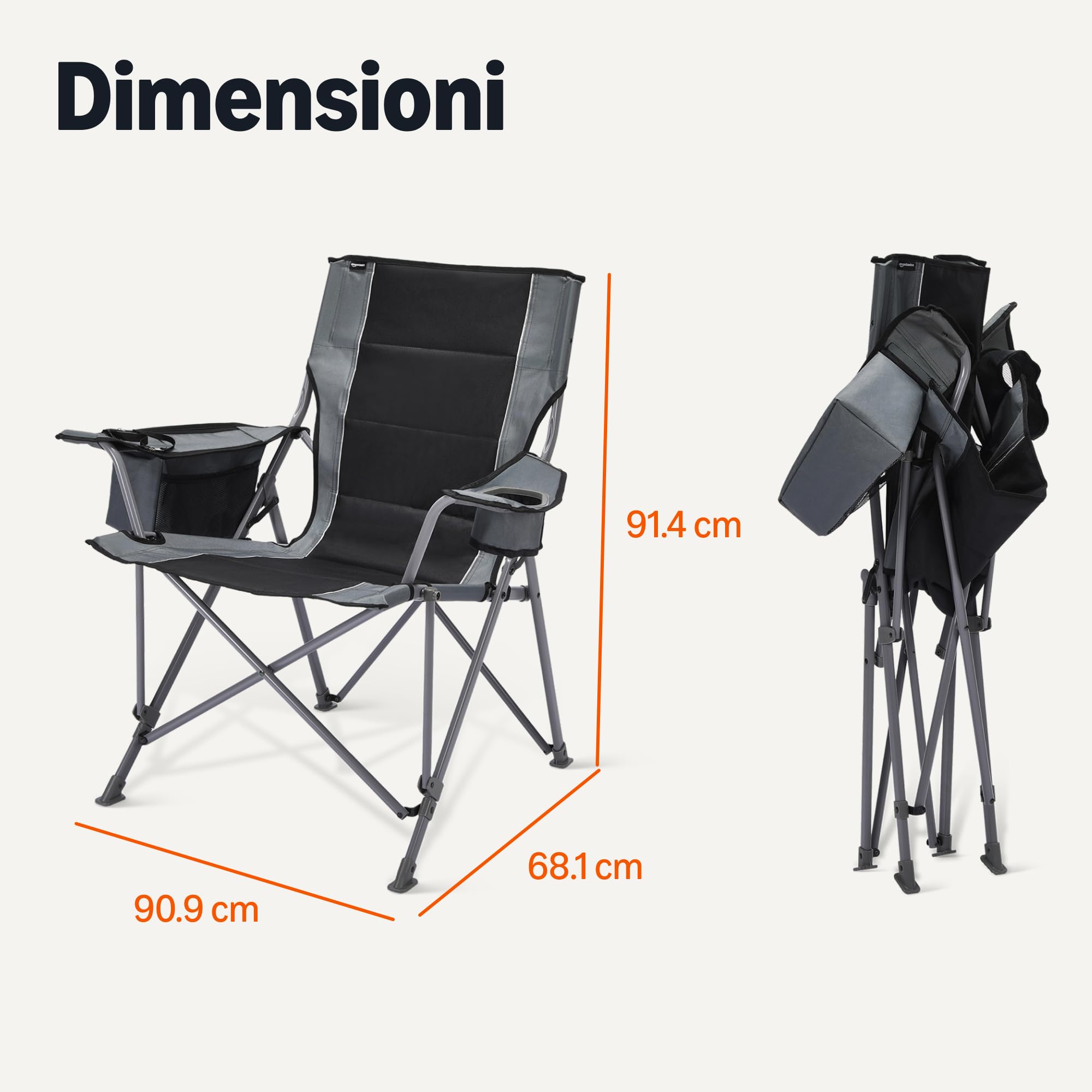 AmazonBasics sedia campeggio oversize pieghevole nero grigio