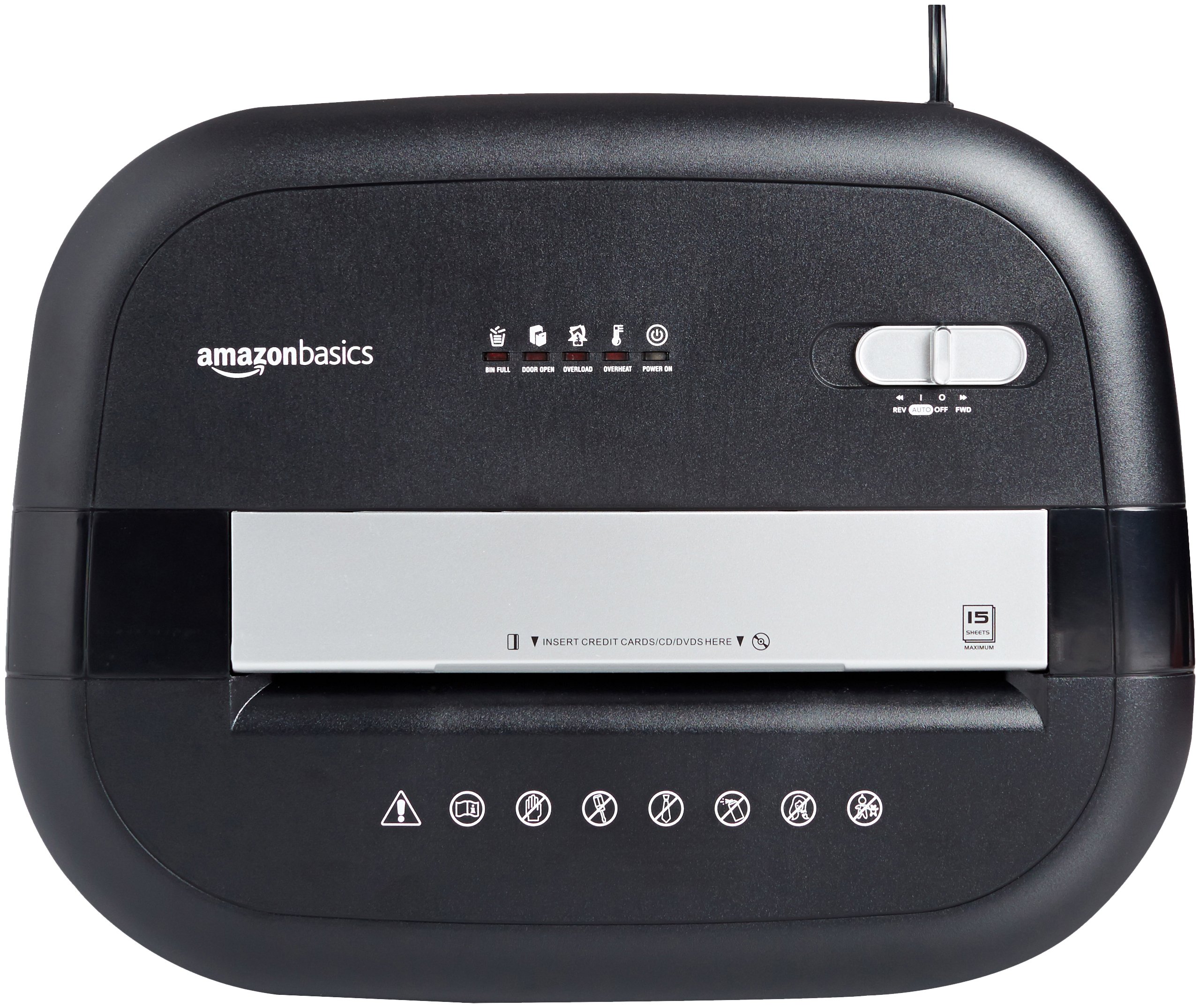 Amazon Basics Distruggidocumenti 15 Fogli P-4 Nero 22,7L con Ruote