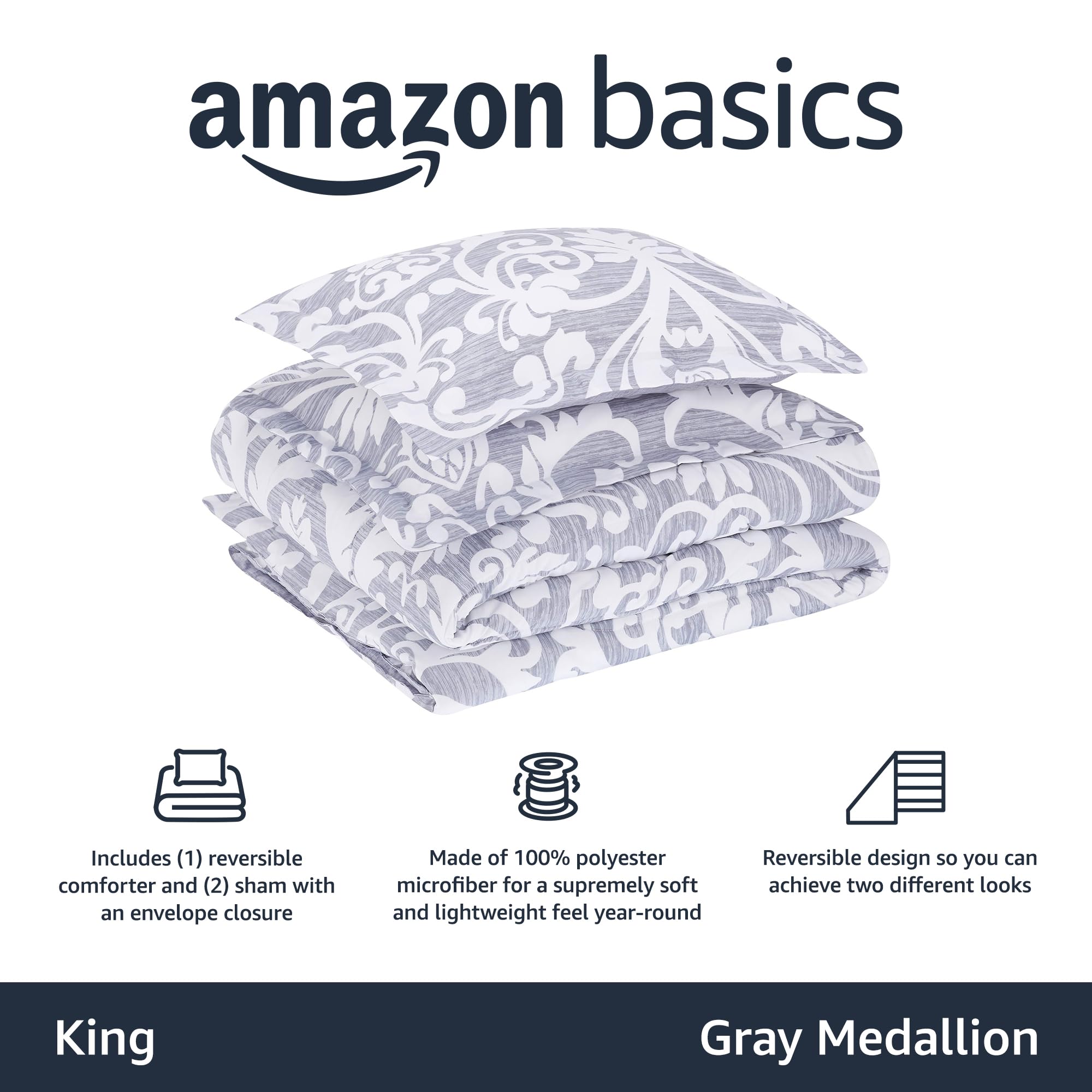 AmazonBasics Set piumino microfibra grigio medaglione king