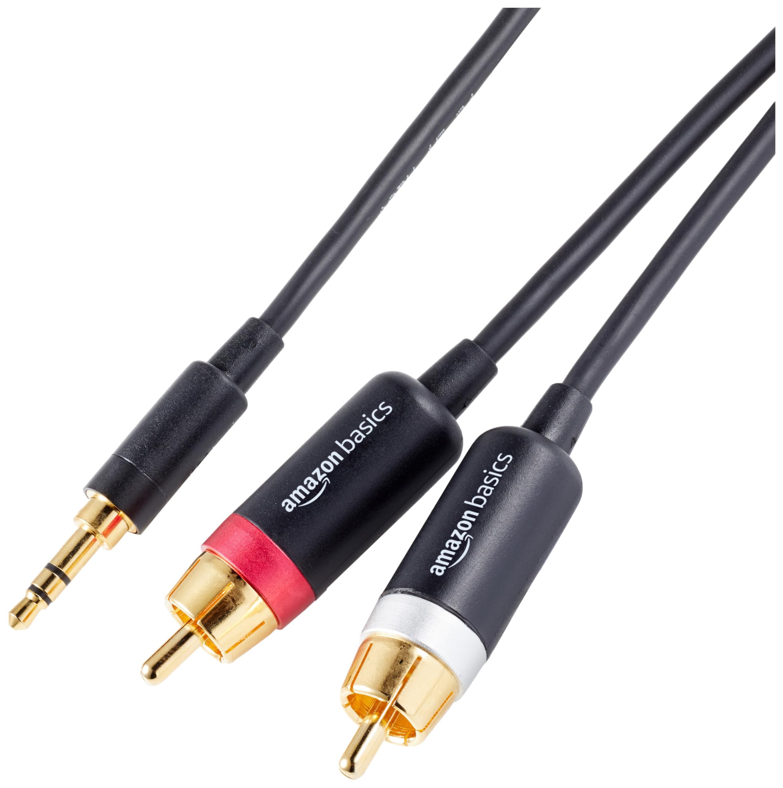 Amazon Basics Cavo Audio Aux 3,5-RCA 2,4 m Nero Placcato Oro
