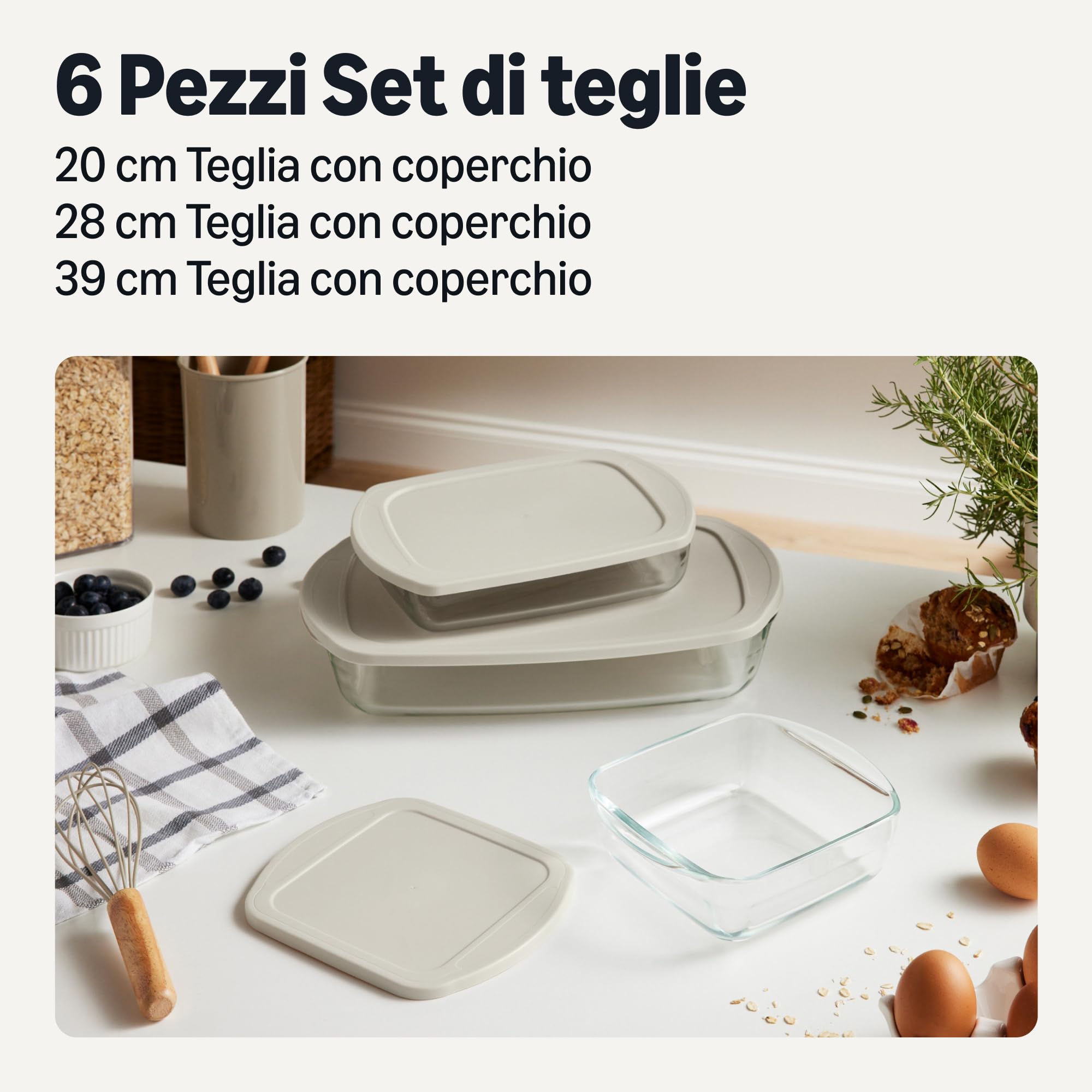 Amazon Basics set pirofile vetro forno 6 pezzi grigio