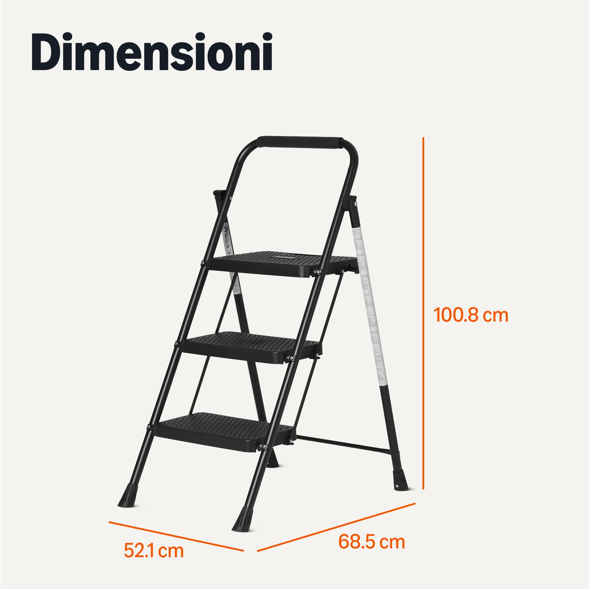 Amazon Basics Scala Pieghevole 3 Gradini Acciaio Nera 150kg