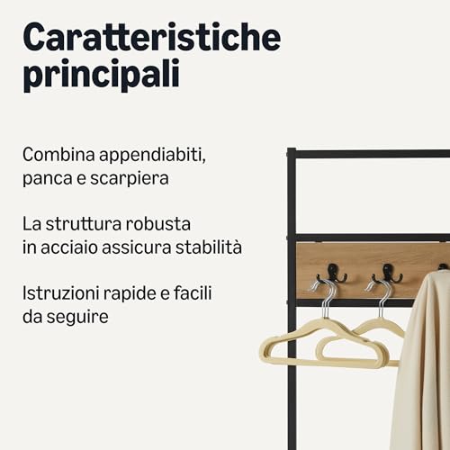Amazon Basics panca da ingresso con appendiabiti quercia 72 cm