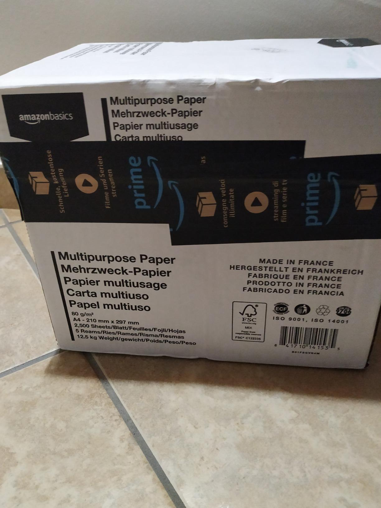 Amazon Basics Carta da Stampa Multiuso A4 80g 2500 Fogli Bianca
