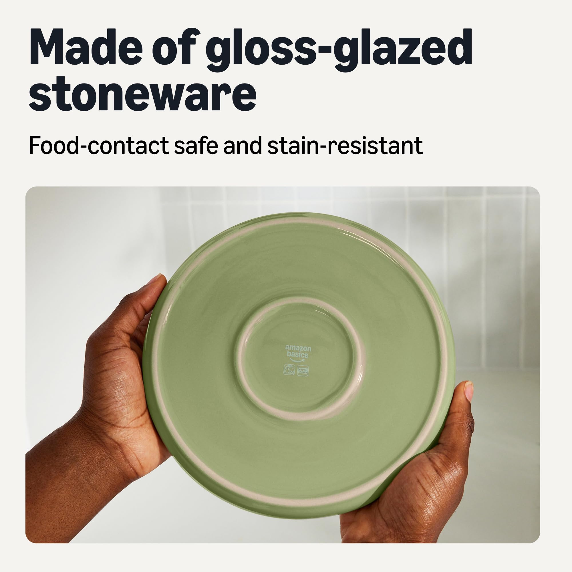 AmazonBasics Set 4 Piatti Antipasti 17 cm Verde Oliva Gres