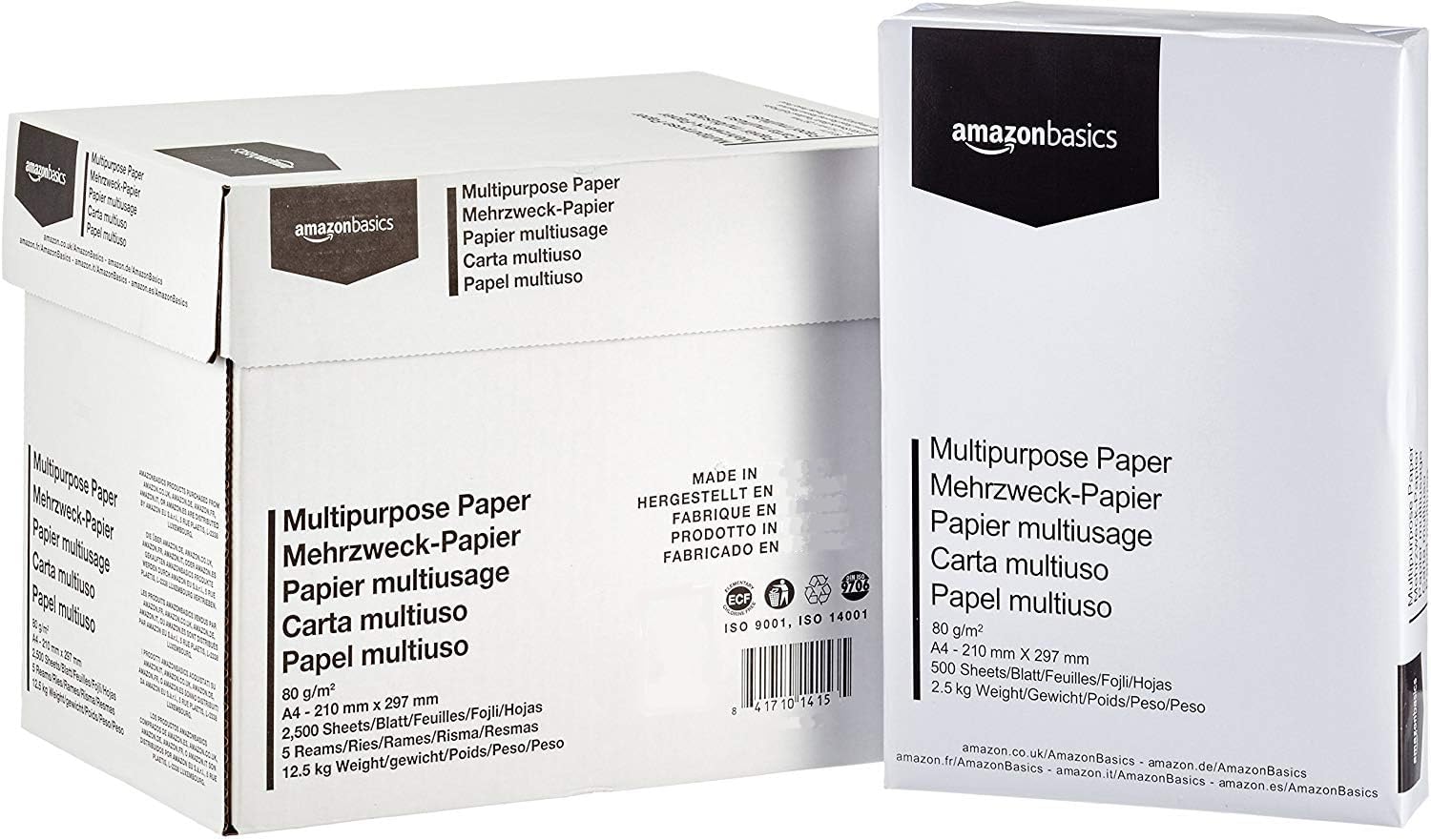 Amazon Basics Carta da Stampa Multiuso A4 80g 2500 Fogli Bianca