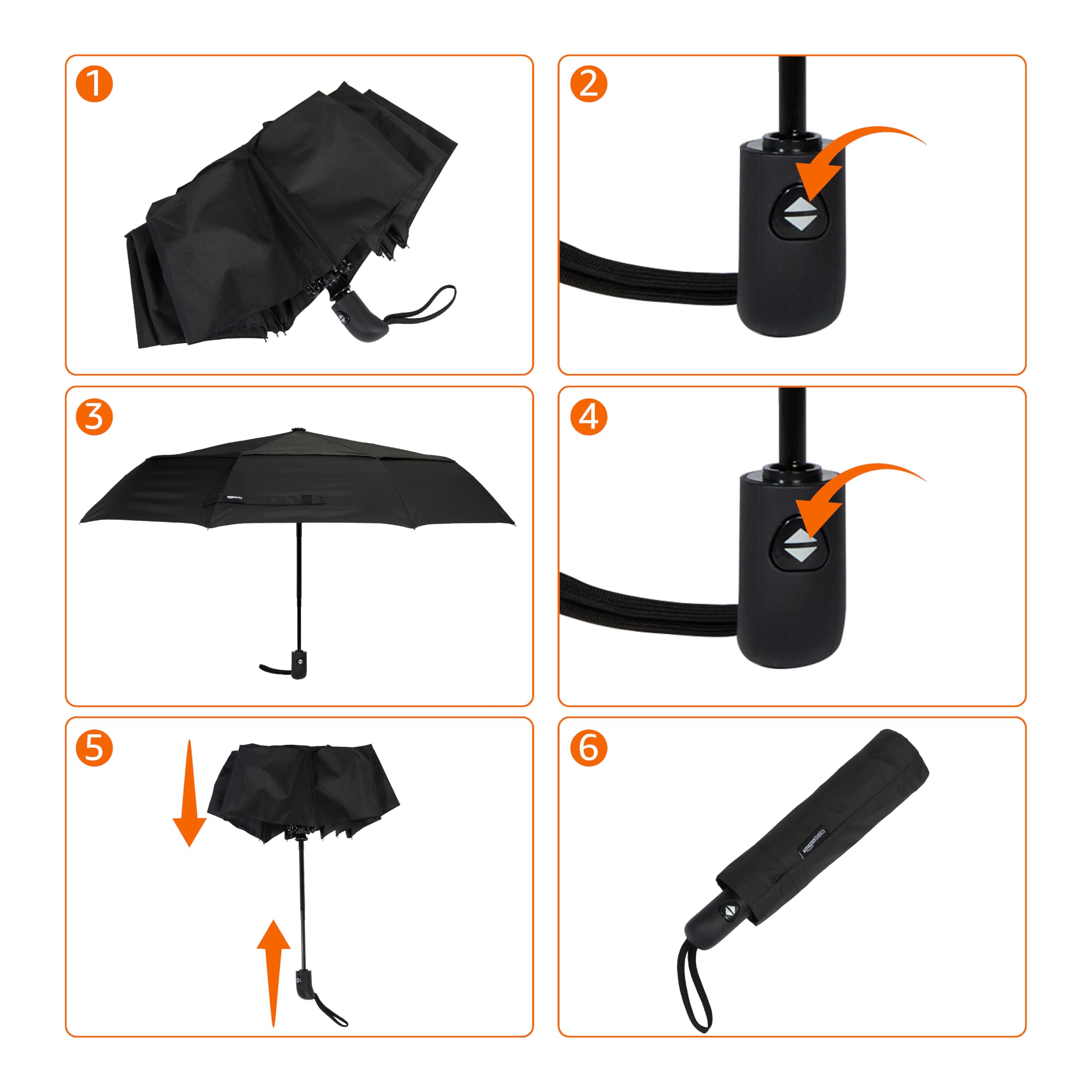 AmazonBasics Ombrello Viaggio Automatico Antivento Nero 98 cm