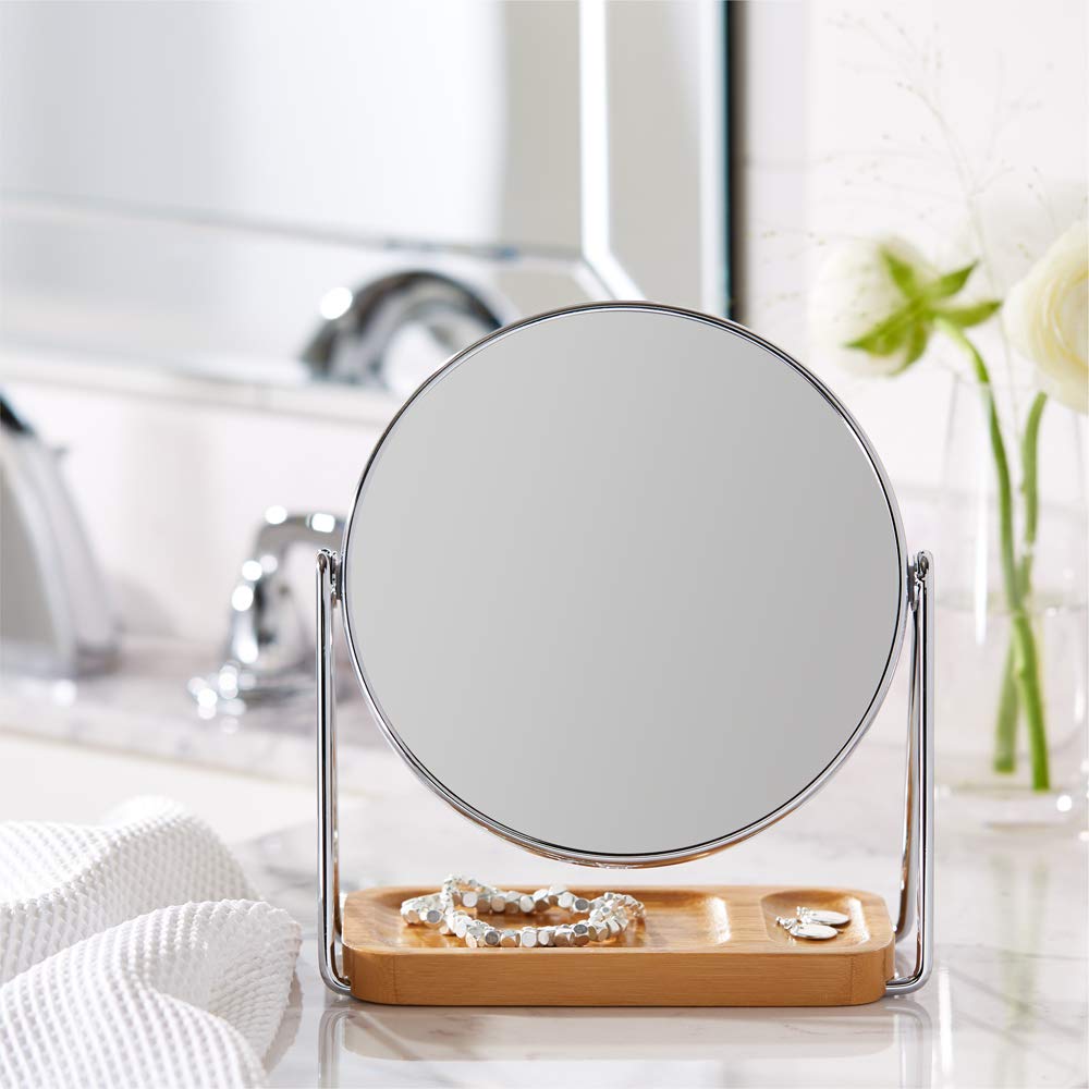Amazon Basics Specchio Cosmetico Tavolo con Base Bambù 1x/5x