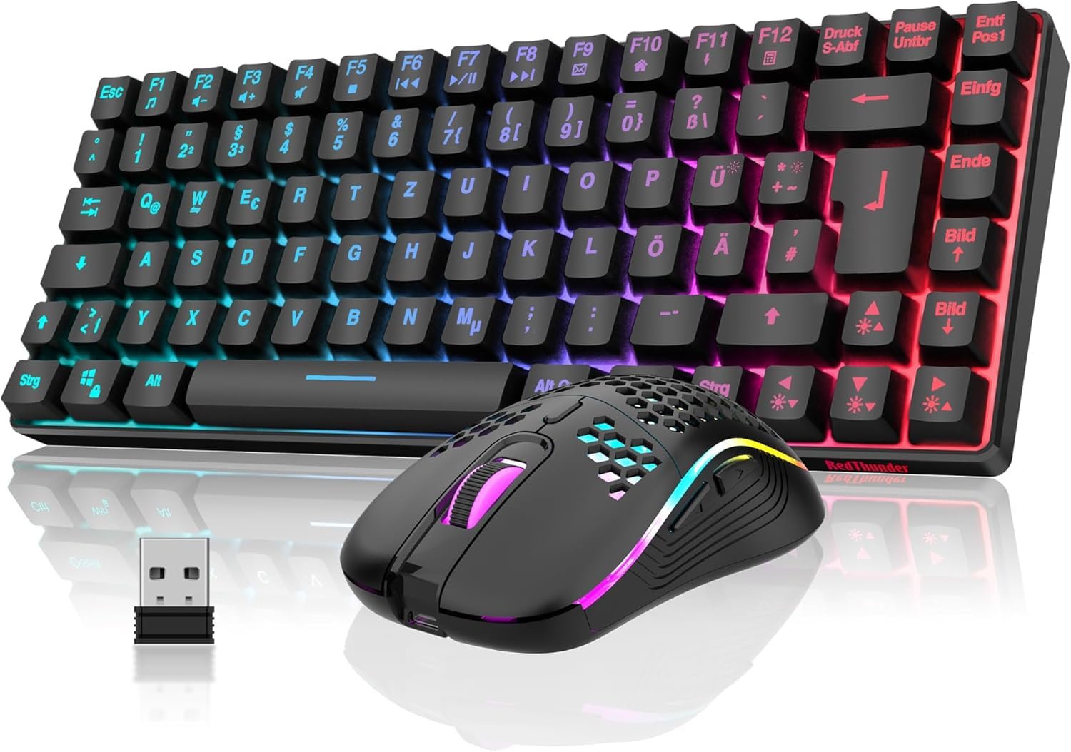 RedThunder K84 Tastiera e Mouse Wireless 75% RGB Nero