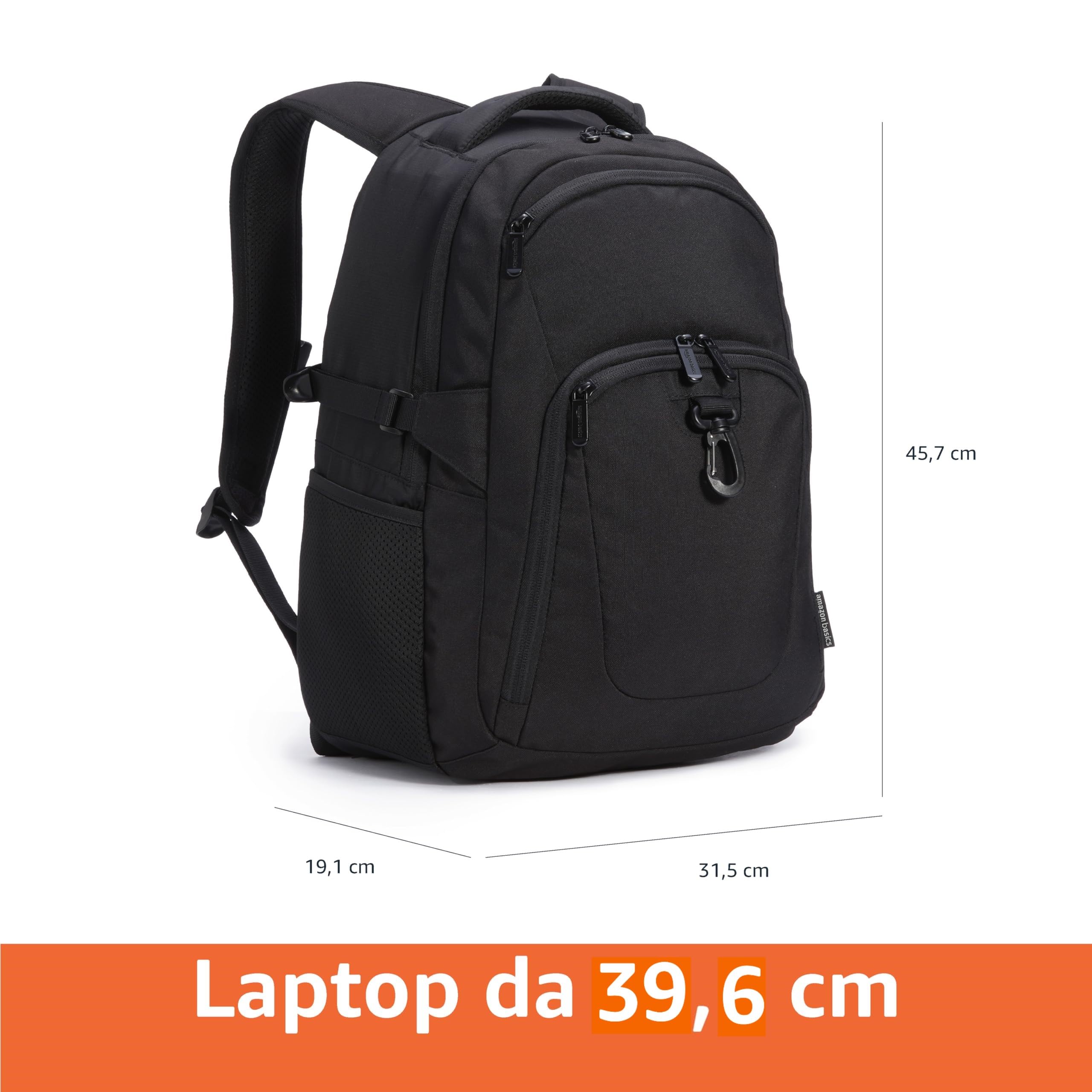 Amazon Basics Zaino Laptop 15,6 Pollici Nero Idrorepellente