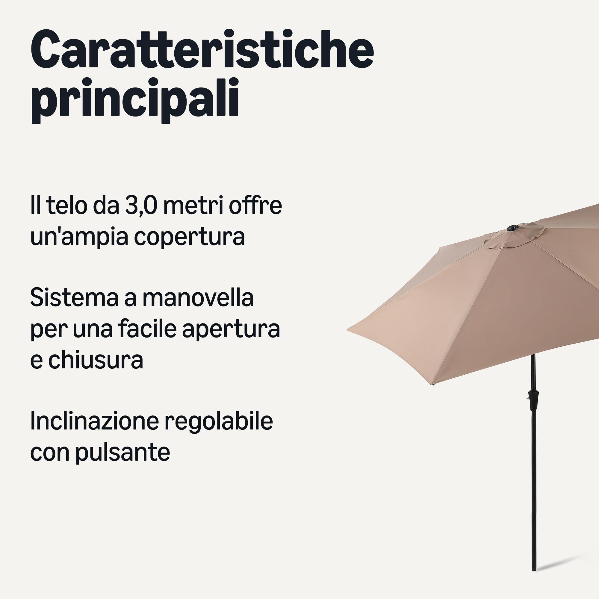 Amazon Basics Ombrellone da Giardino 305cm Marrone Chiaro Inclinabile