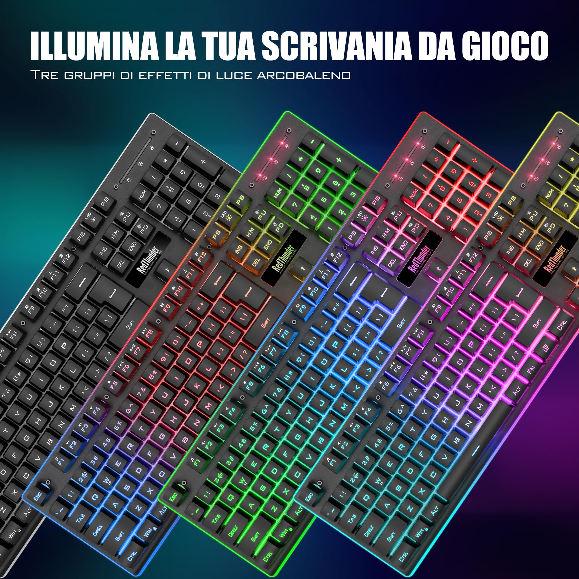 RedThunder K10 Set Tastiera Mouse Wireless RGB Nero IT