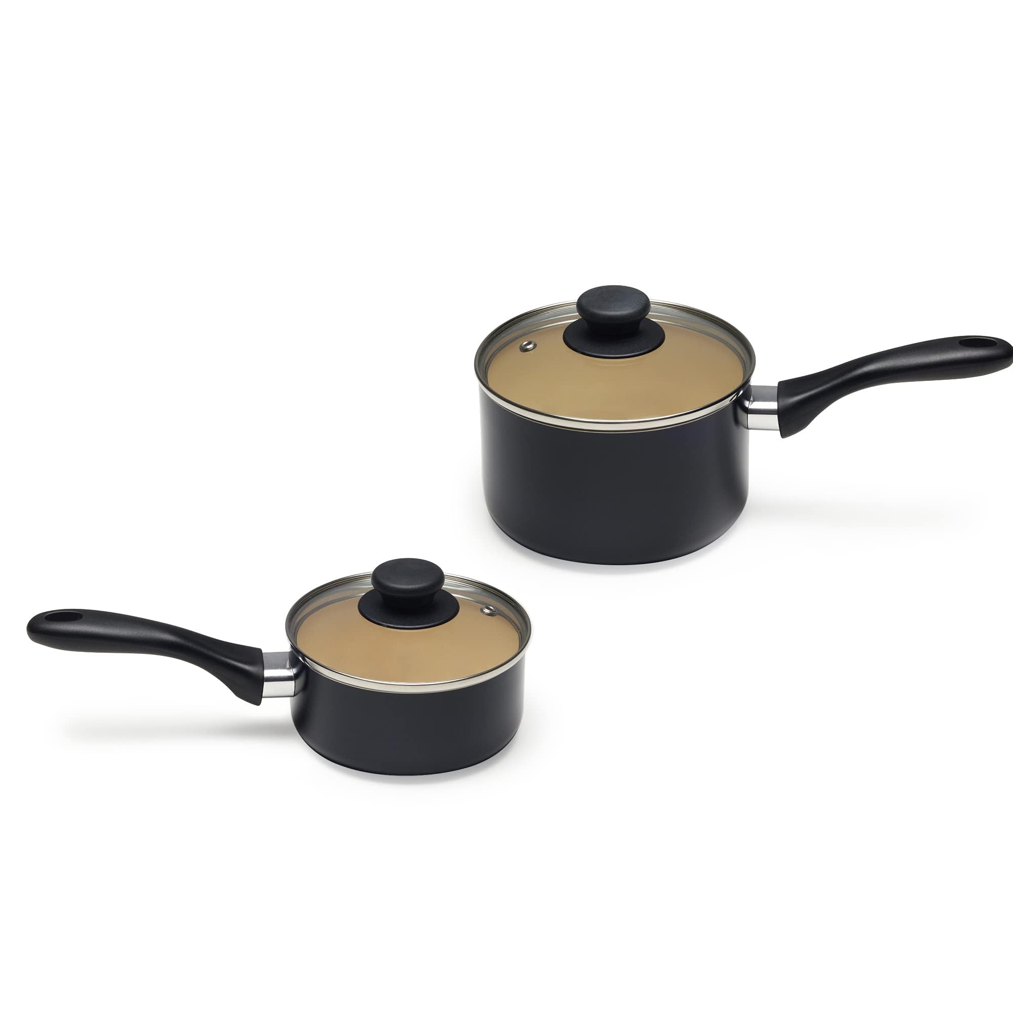 Amazon Basics Batteria Pentole Antiaderente 11 Pezzi Nero Crema