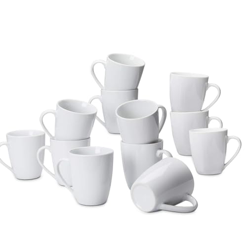 Amazon Basics Tazze Porcellana 355 ml Set 12 Pezzi Bianche Impilabili