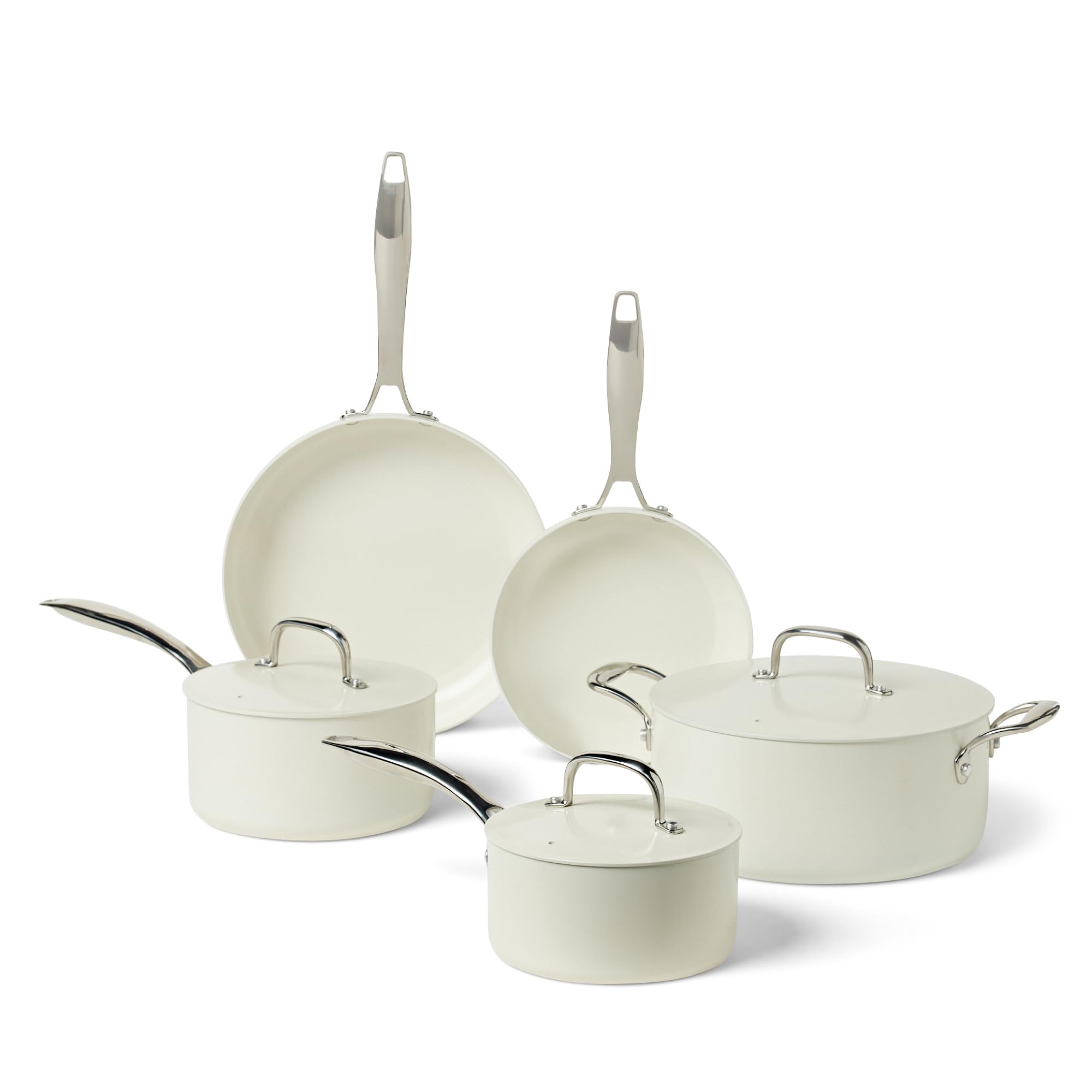 AmazonBasics set pentole ceramica 8 pezzi grigio lino induzione