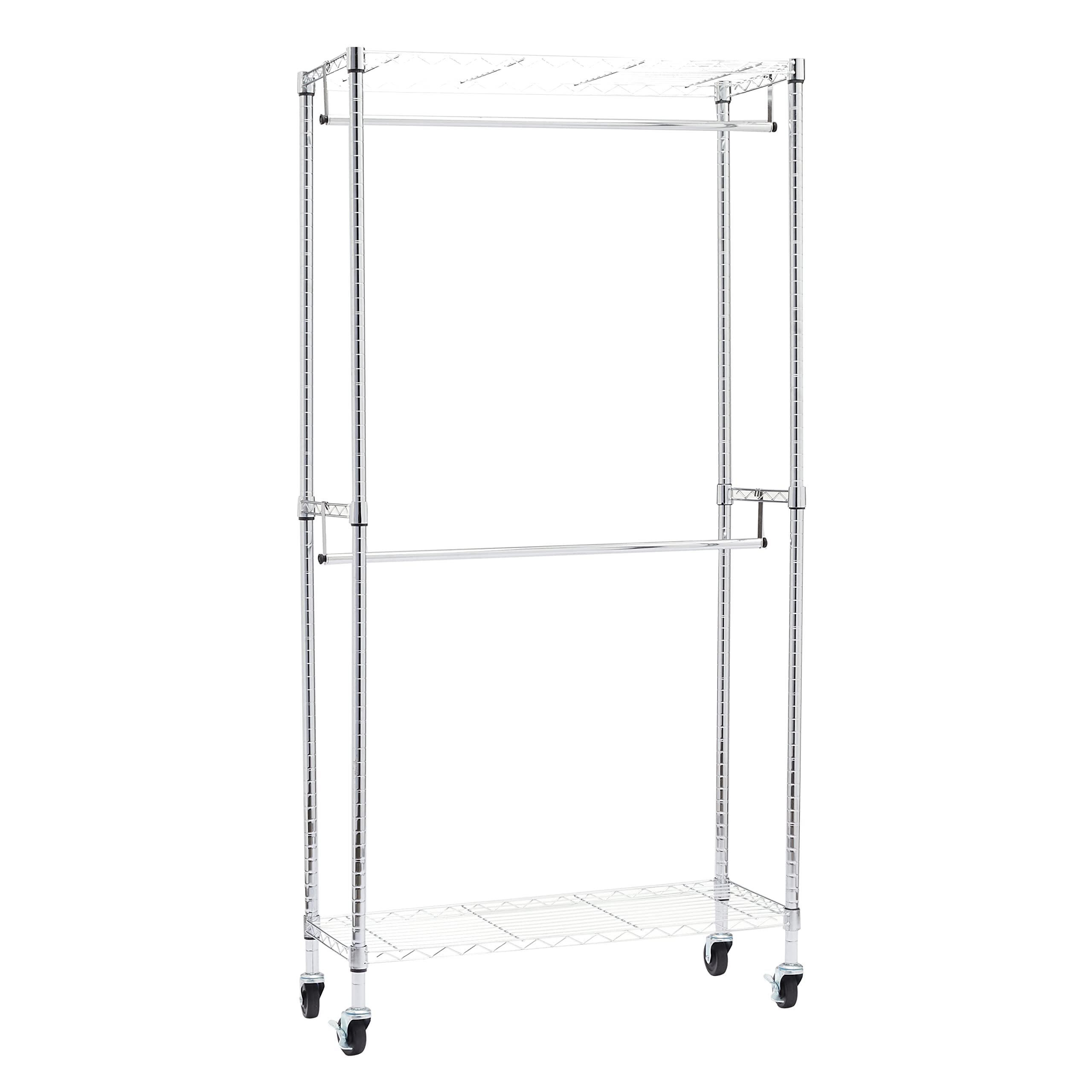 AmazonBasics Stand Appendiabiti Doppia Barra Nero con Rotelle
