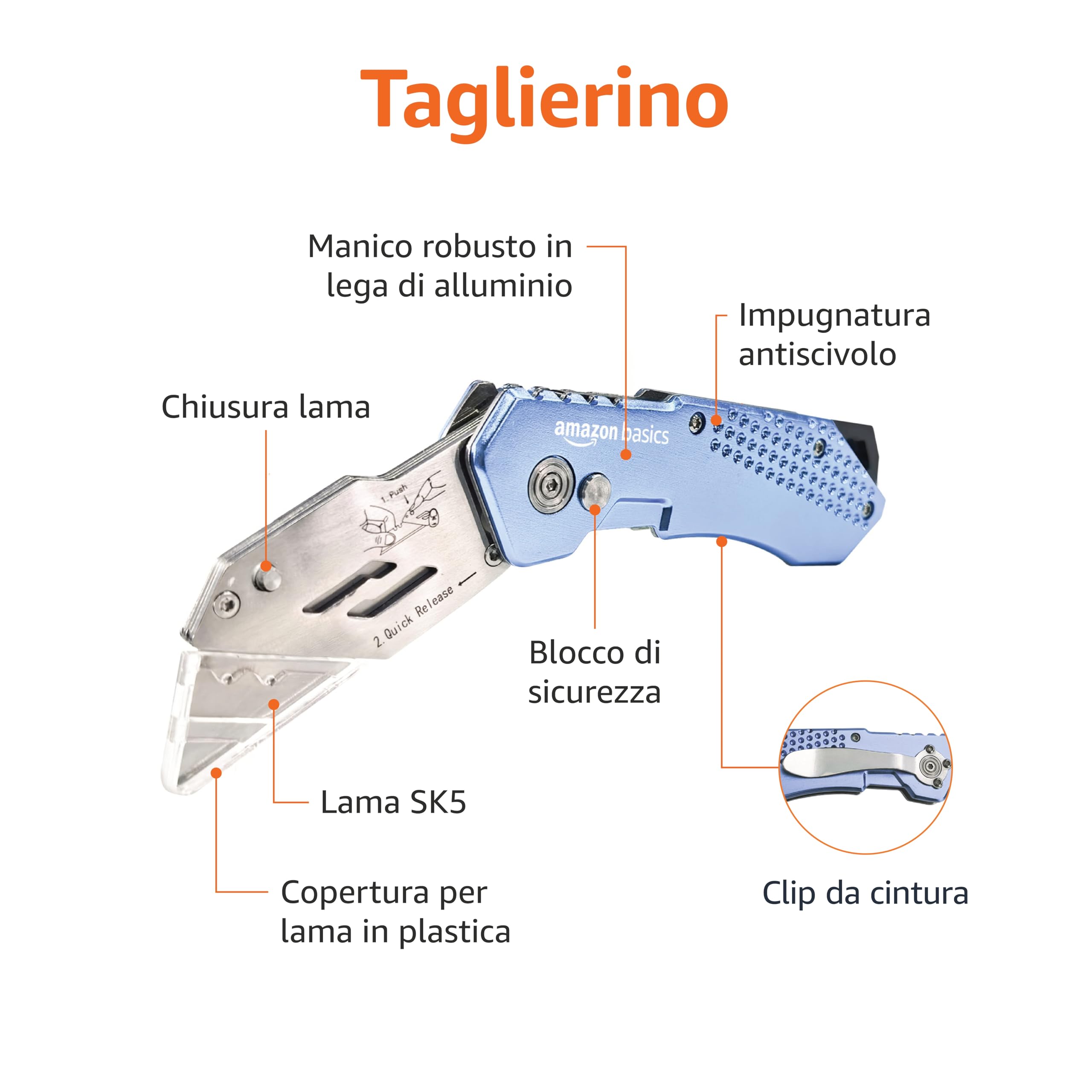 Amazon Basics Taglierino Pieghevole Alluminio con Custodia