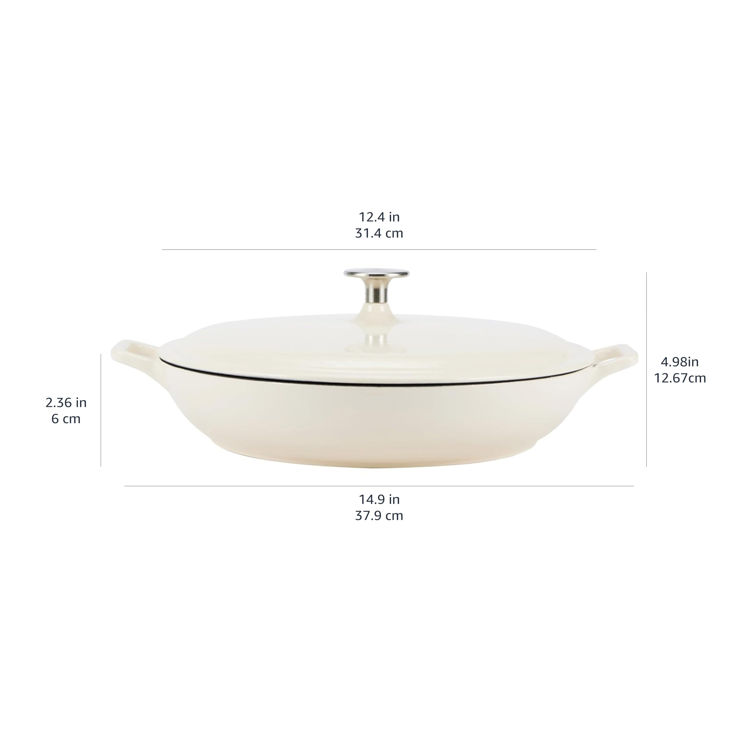Amazon Basics Casseruola Bassa Ghisa Smaltata 3,1L Bianca