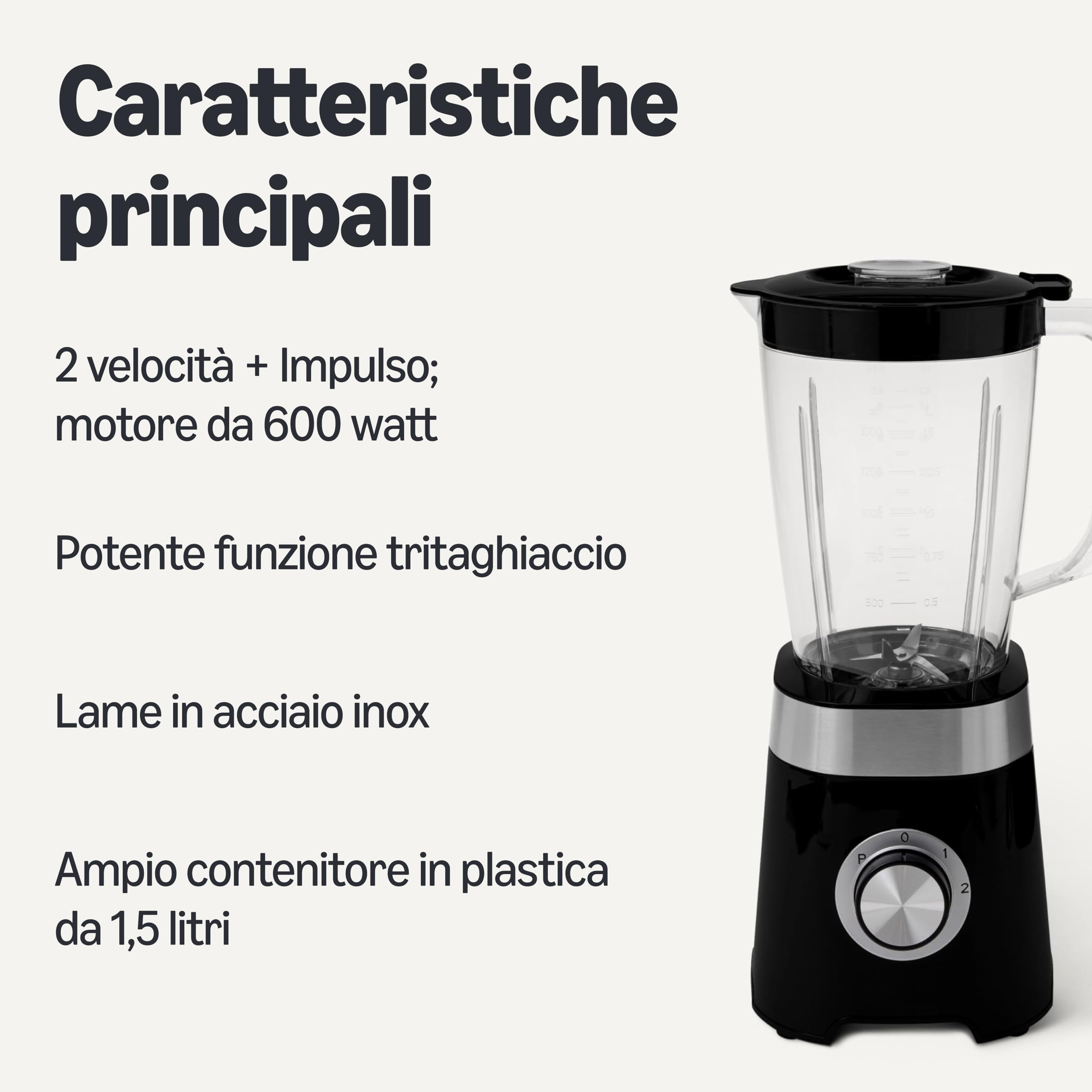 AmazonBasics frullatore 600W 1,5 L nero trita ghiaccio