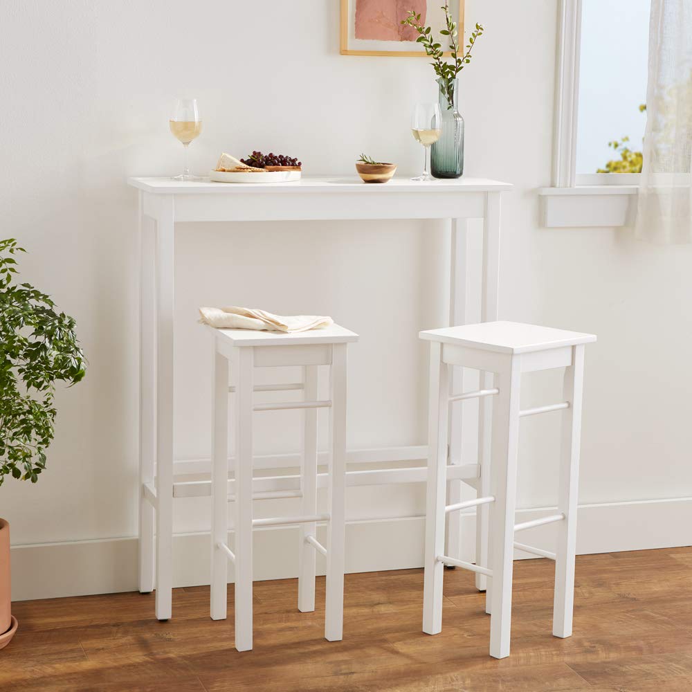 Amazon Basics Set Bistrot Tavolo+2 Sgabelli Bianco Salvaspazio