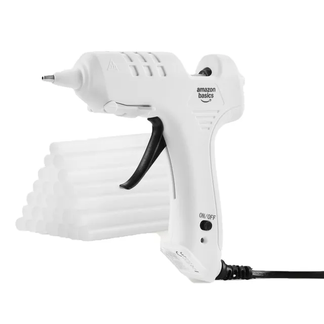 Amazon Basics Pistola Colla + 30 Stick pistola a caldo 20W bianca antigoccia