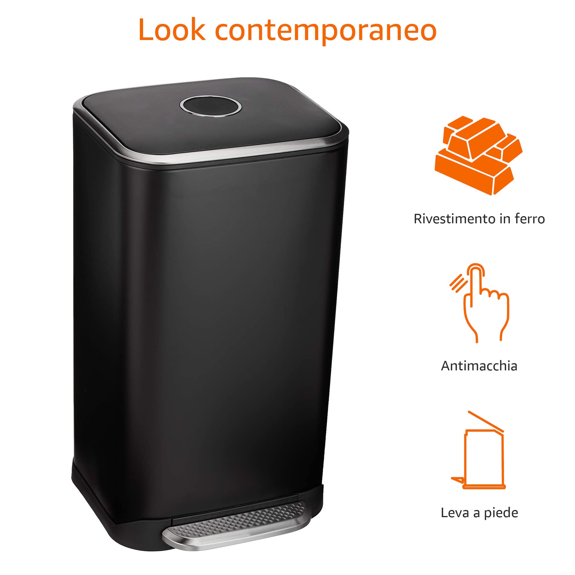 Amazon Basics Pattumiera a Pedale 32 L Nera Chiusura Morbida