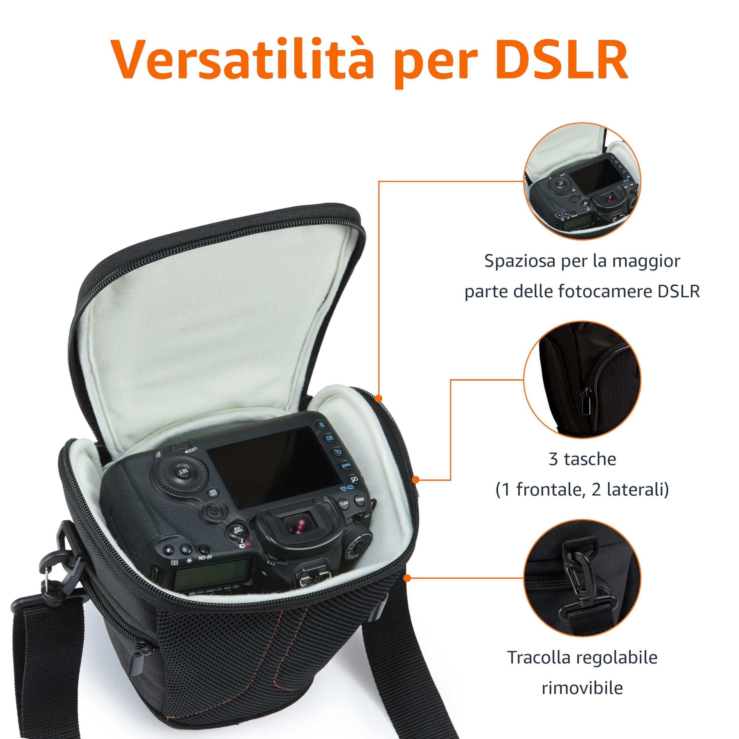 Amazon Basics Borsa Fotocamera SLR Fondina Nera Impermeabile