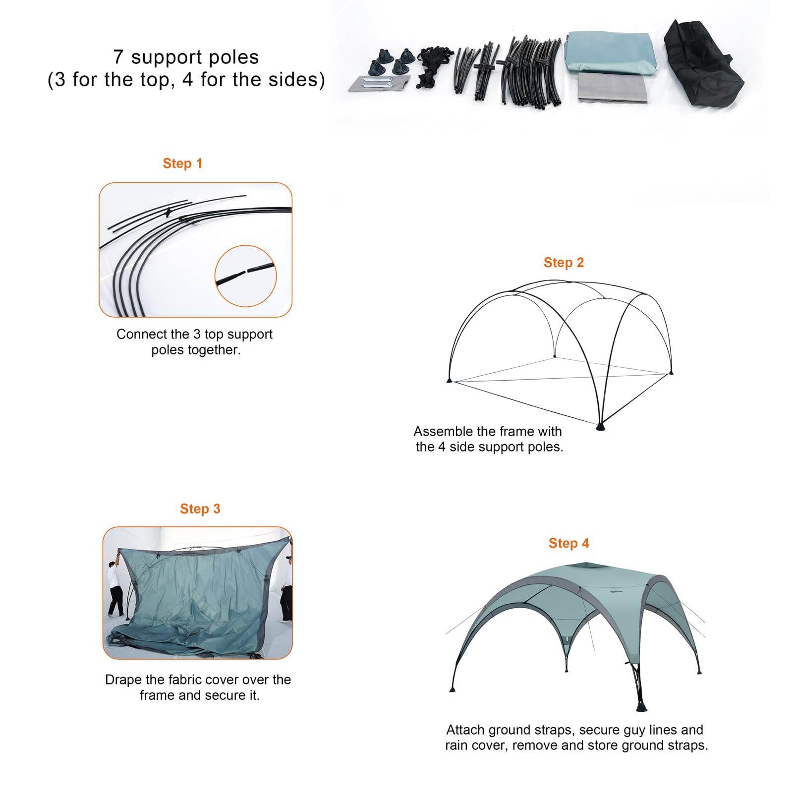 Amazon Basics Gazebo Giardino Spiaggia 3,65x3,65 m Verde